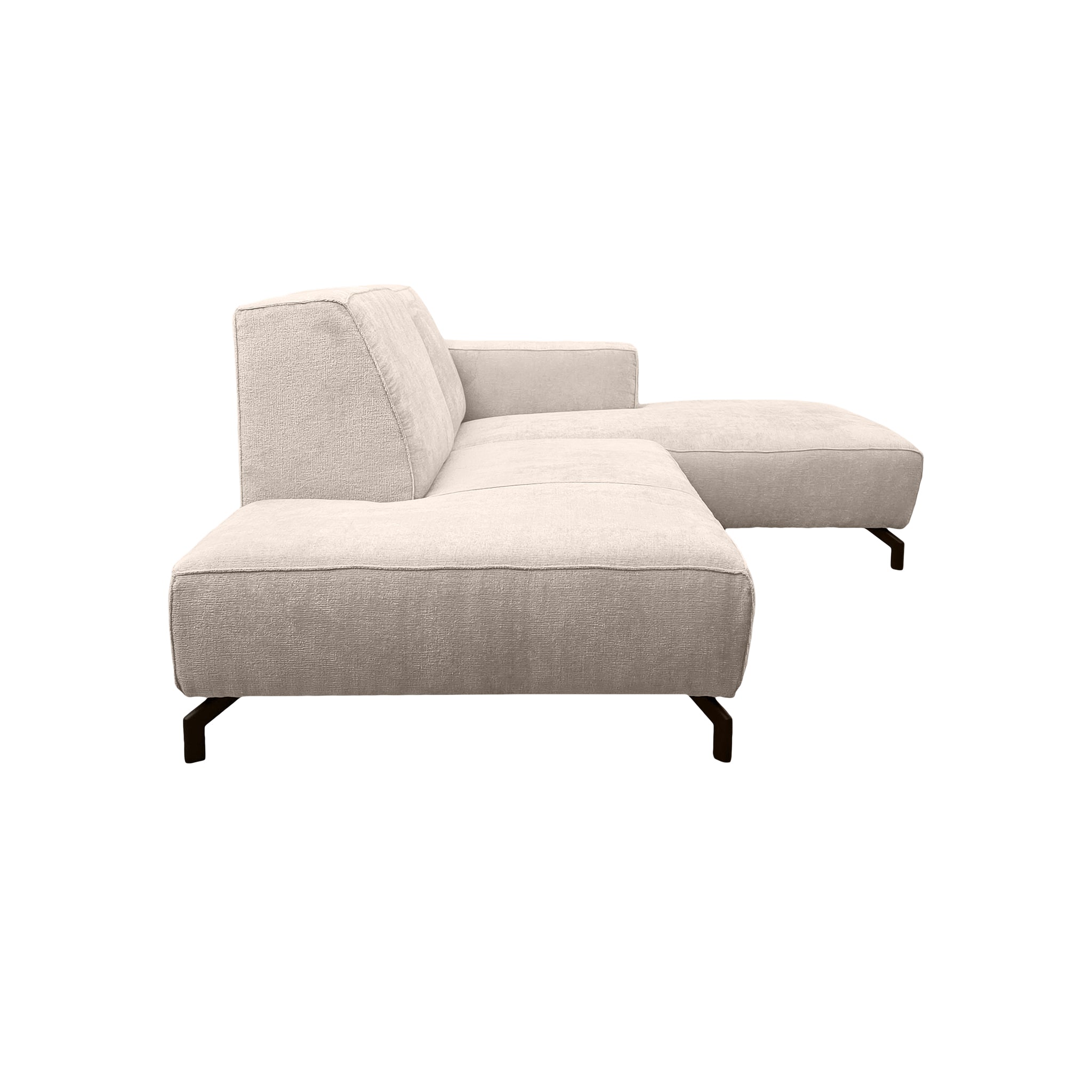 Canapé d’angle droit Blanche en tissu chenille beige Paname Avenue, vue de profil sur fond blanc