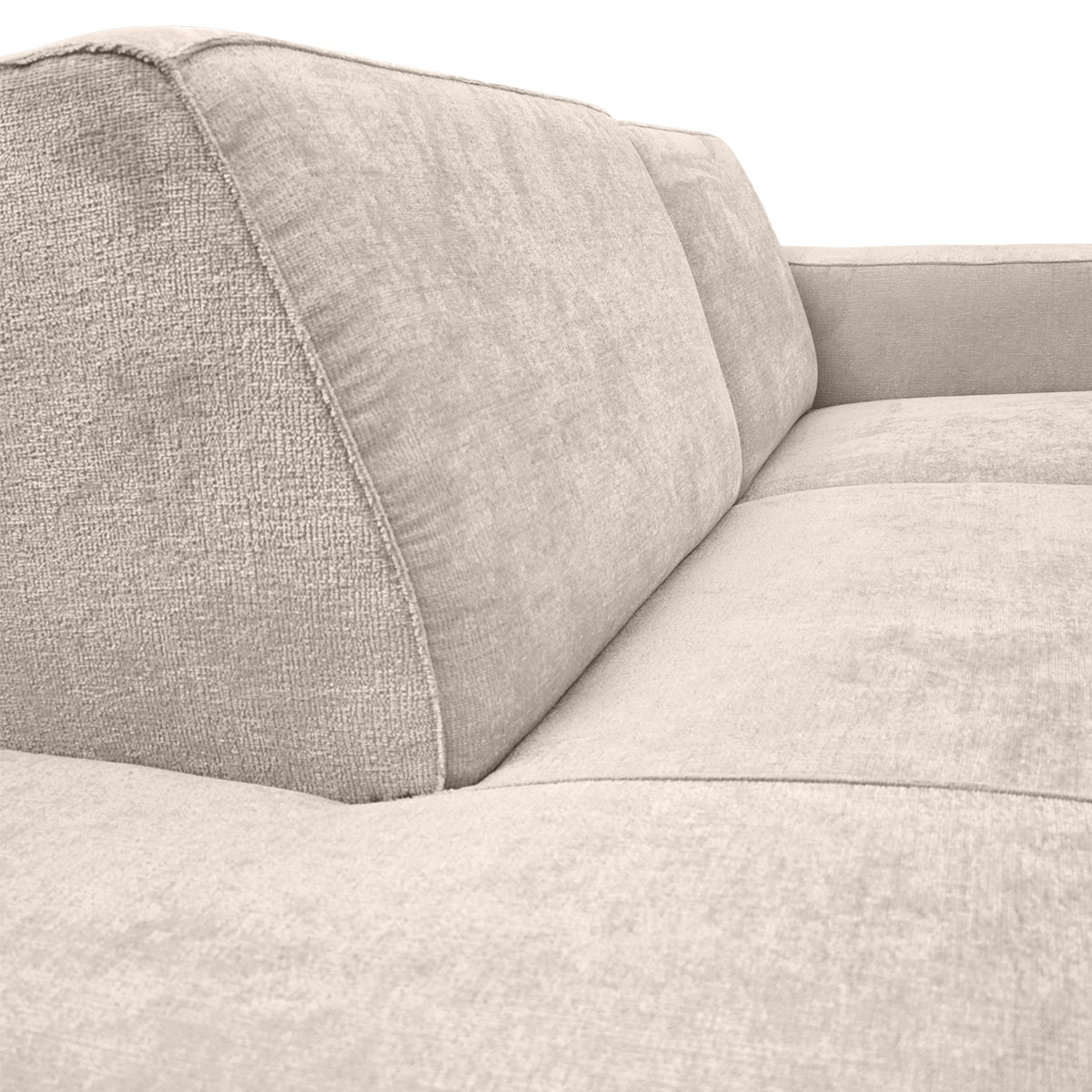 Canapé d’angle droit Blanche en tissu chenille beige Paname Avenue, zoom sur le revêtement