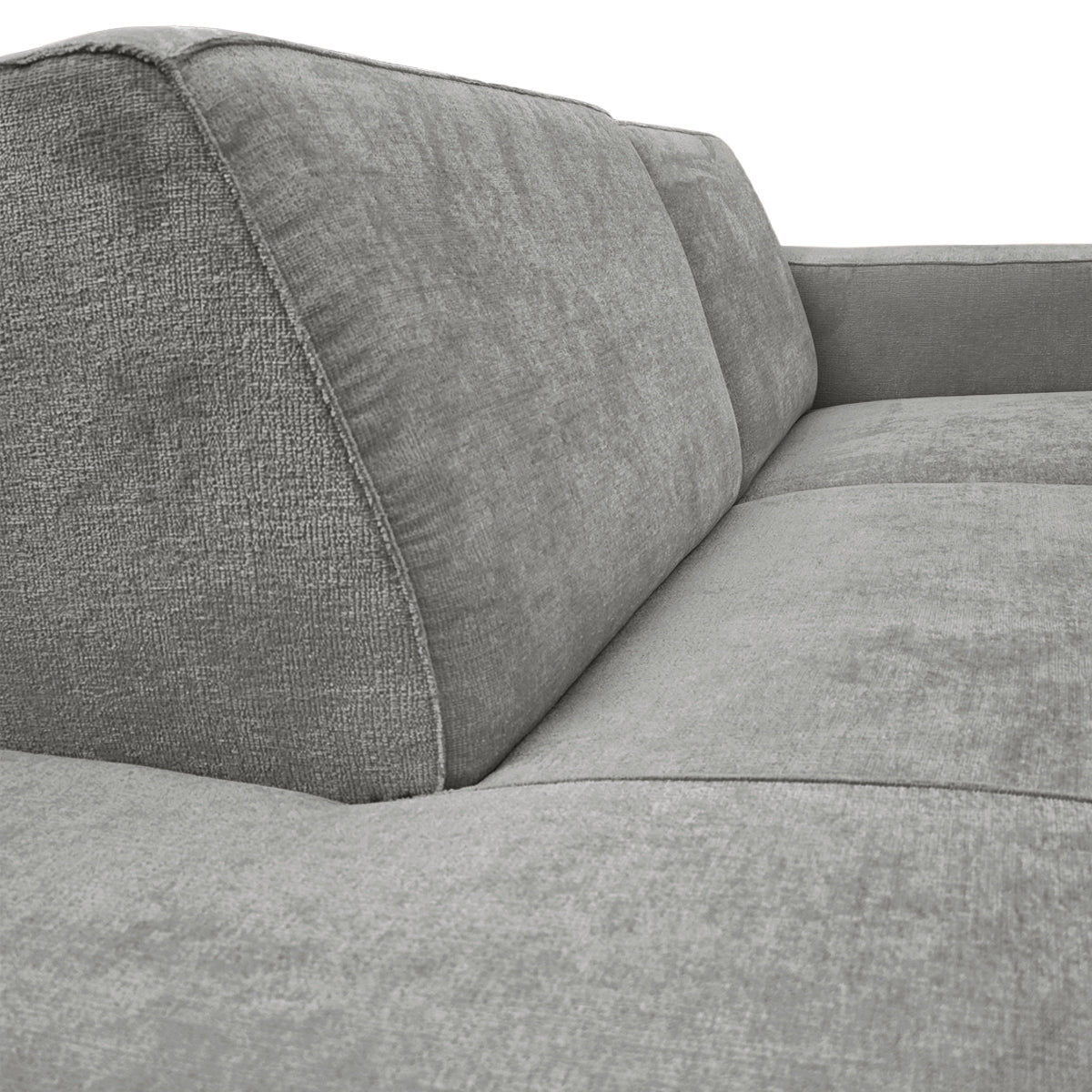 Canapé d’angle droit Blanche en tissu chenille gris clair Paname Avenue, zoom sur le revêtement