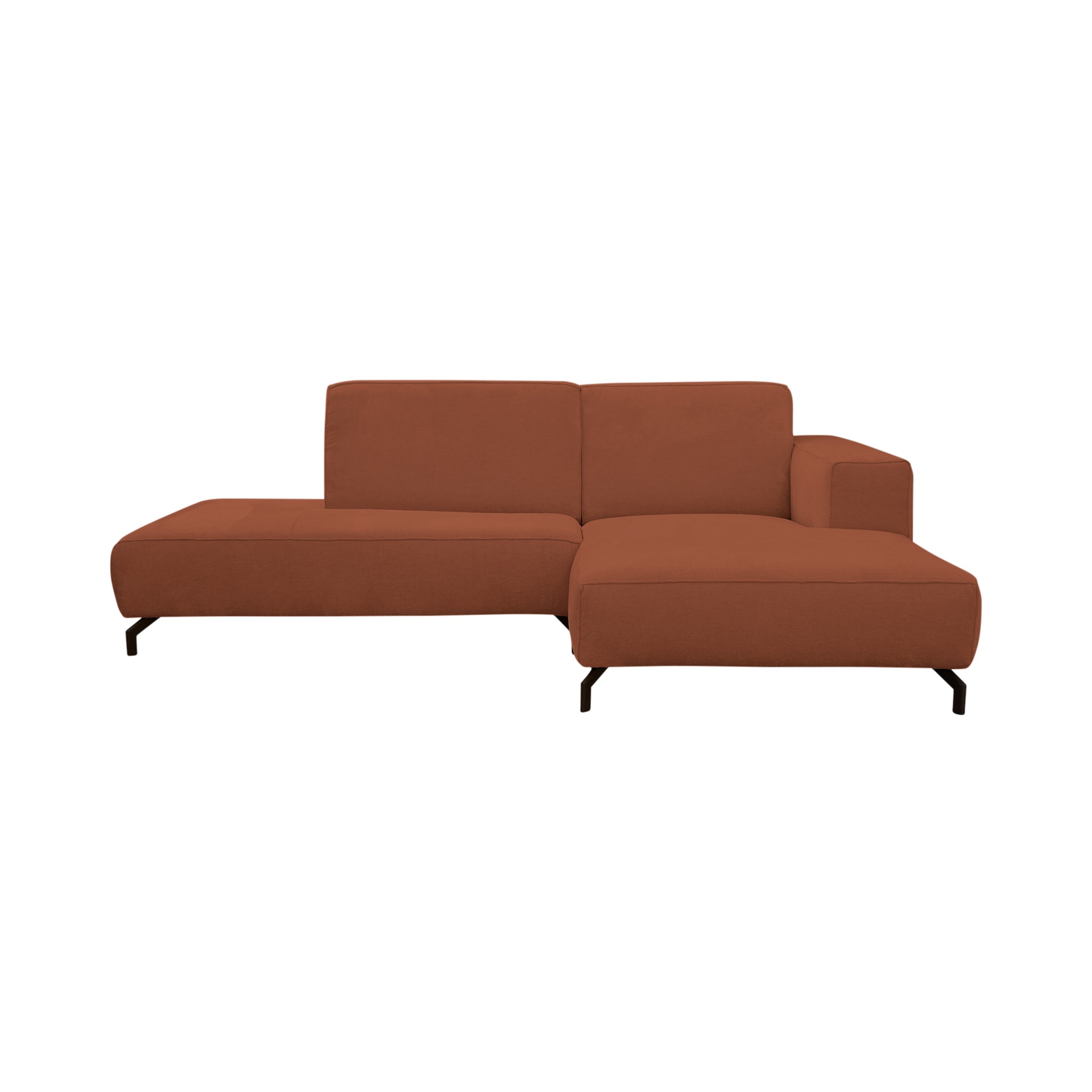 Canapé d’angle droit Blanche en tissu chenille terracotta Paname Avenue, vue de face sur fond blanc