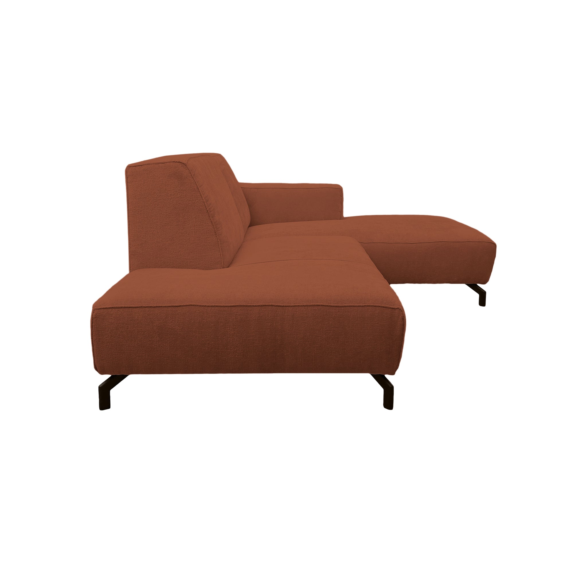 Canapé d’angle droit Blanche en tissu chenille terracotta Paname Avenue, vue de profil sur fond blanc
