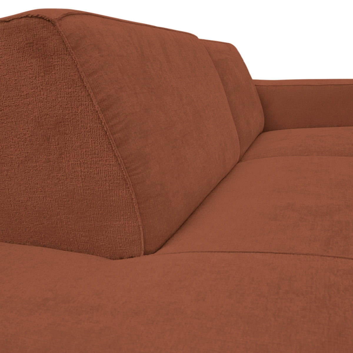 Canapé d’angle droit Blanche en tissu chenille terracotta Paname Avenue, zoom sur le revêtement