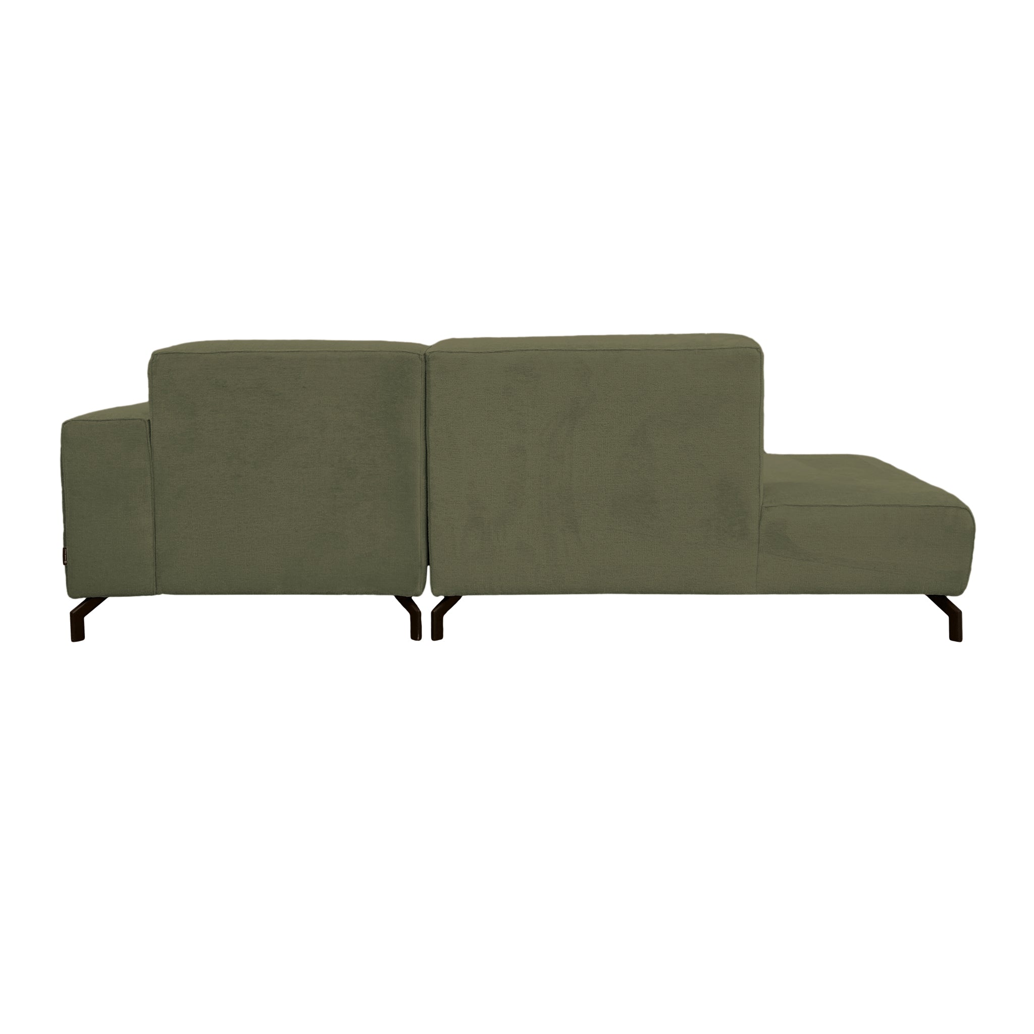 Canapé d’angle droit Blanche en tissu chenille vert olive Paname Avenue, vue arrière sur fond blanc