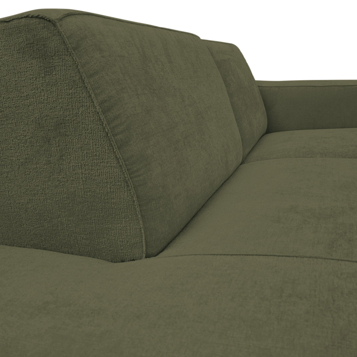 Canapé d’angle droit Blanche en tissu chenille vert olive Paname Avenue, zoom sur le revêtement