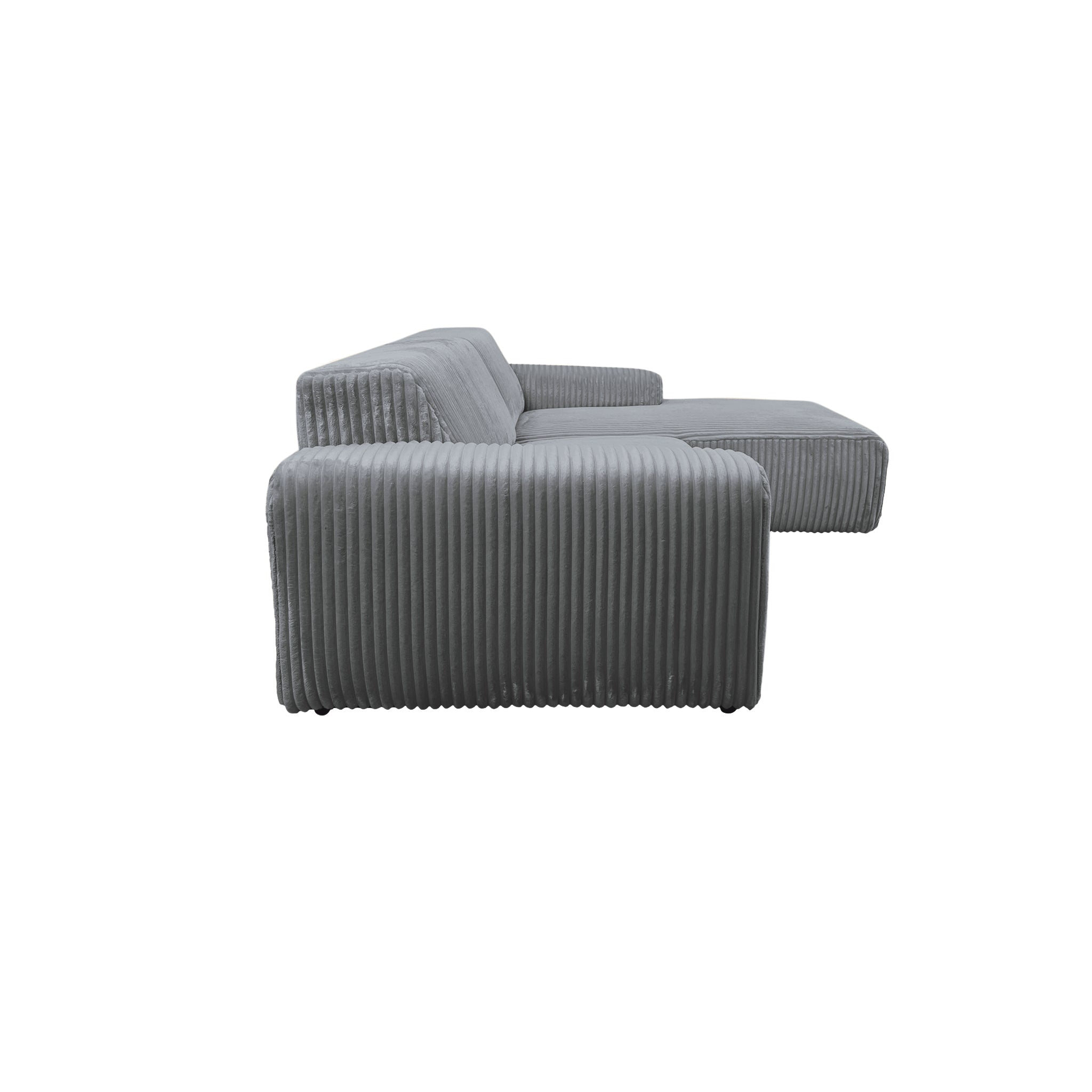 Canapé d’angle droit Bruxelles en tissu gros velours côtelé anthracite Paname Avenue, vue de profil sur fond blanc