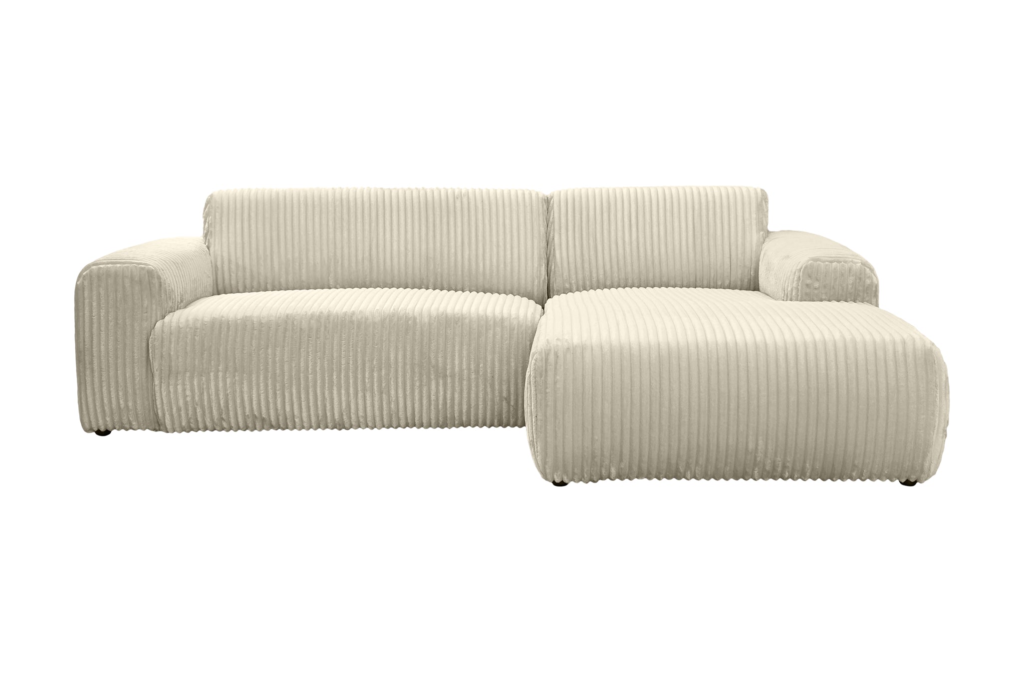 Canapé d’angle droit Bruxelles en tissu gros velours côtelé beige Paname Avenue, vue de face sur fond blanc