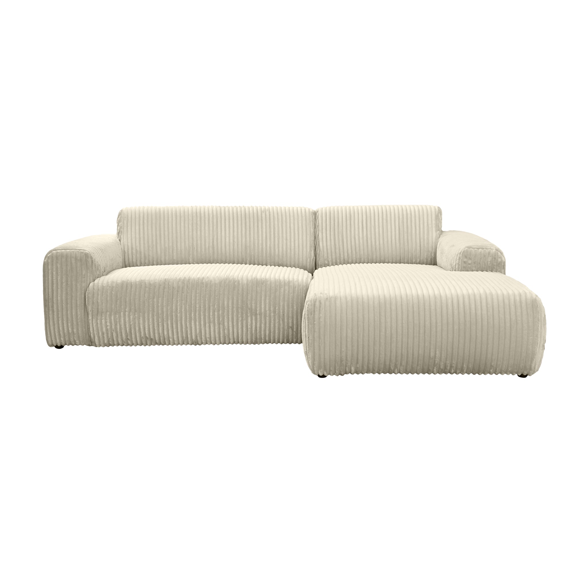 Canapé d’angle droit Bruxelles en tissu gros velours côtelé beige Paname Avenue, vue de face sur fond blanc
