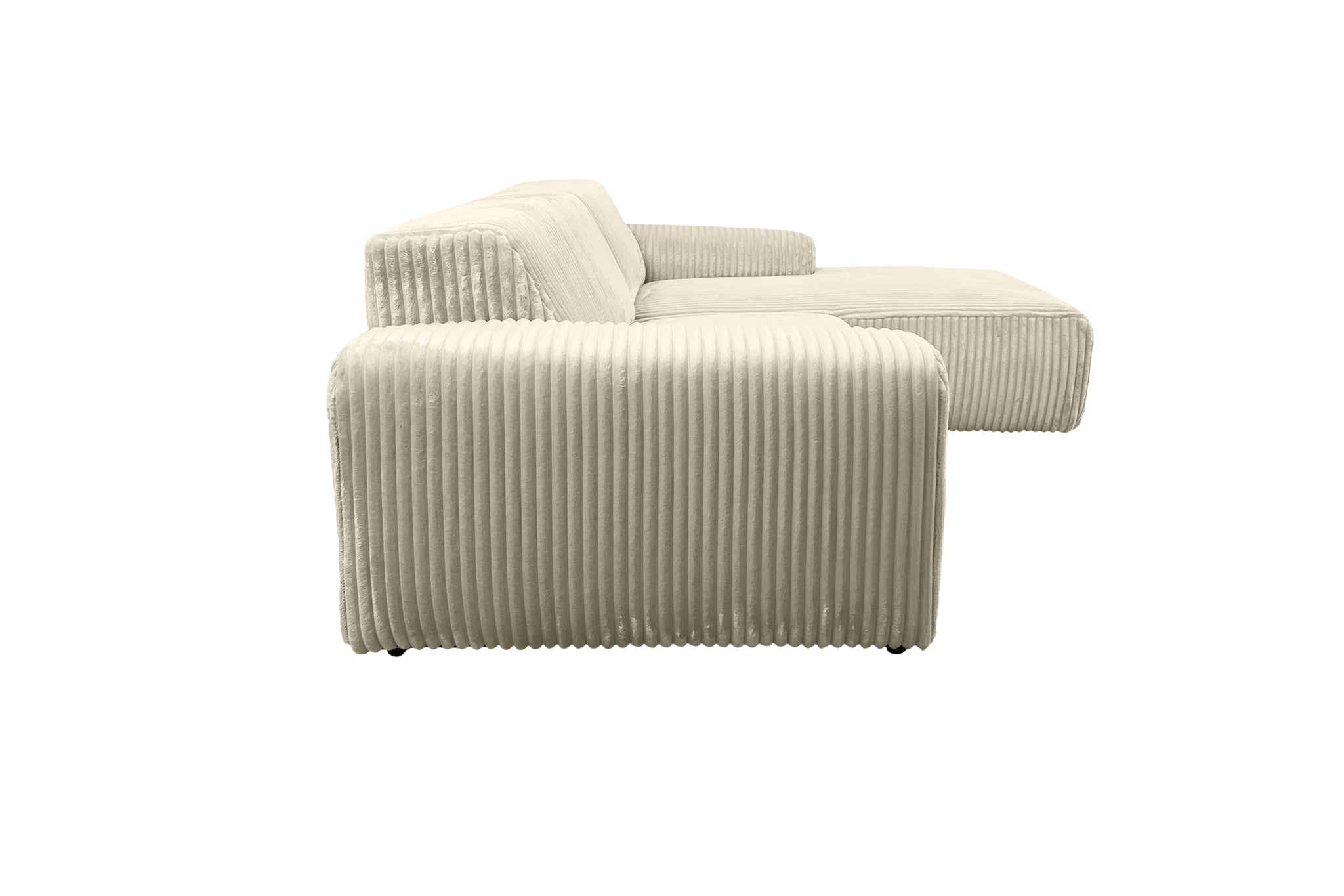 Canapé d’angle droit Bruxelles en tissu gros velours côtelé beige Paname Avenue, vue de profil sur fond blanc