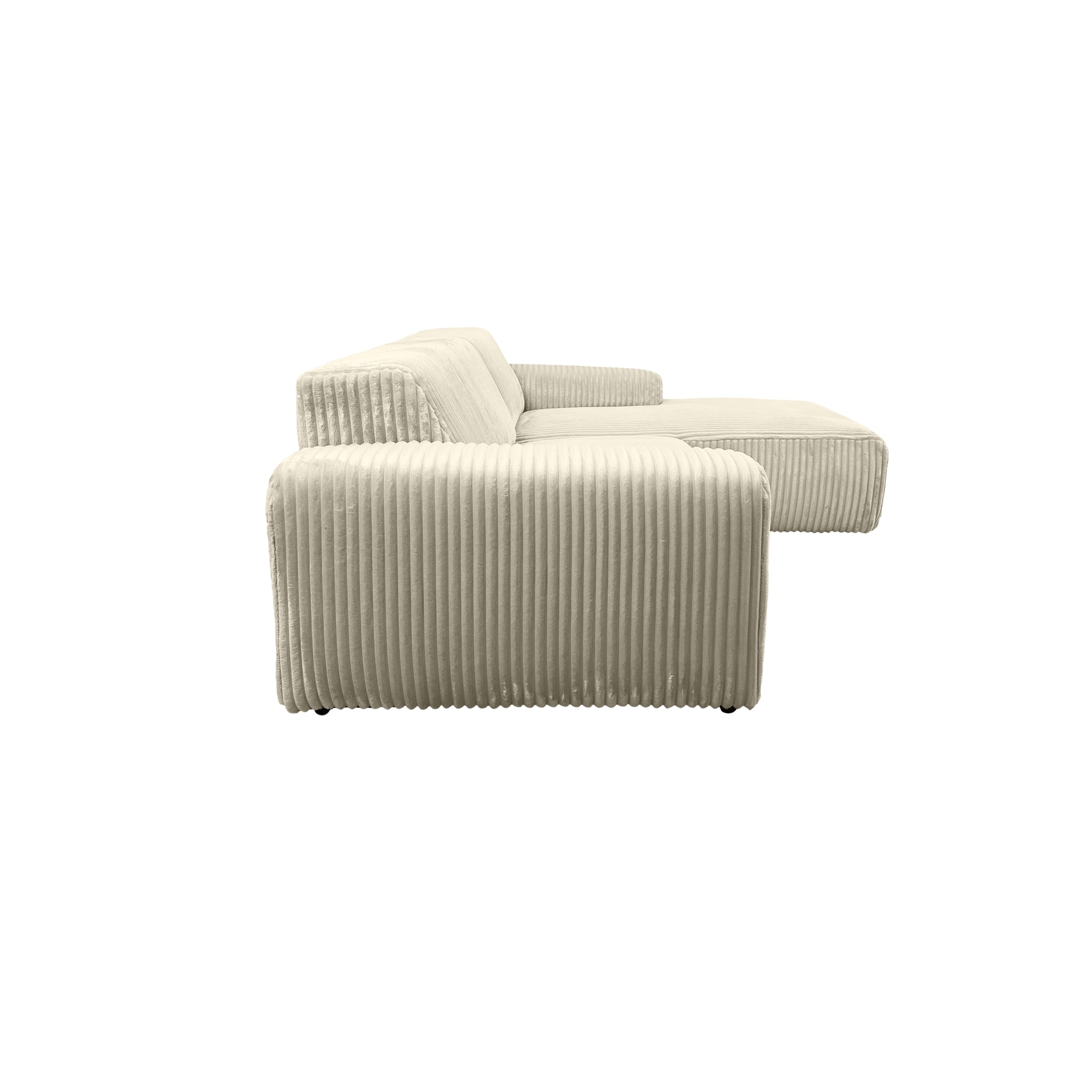 Canapé d’angle droit Bruxelles en tissu gros velours côtelé beige Paname Avenue, vue de profil sur fond blanc