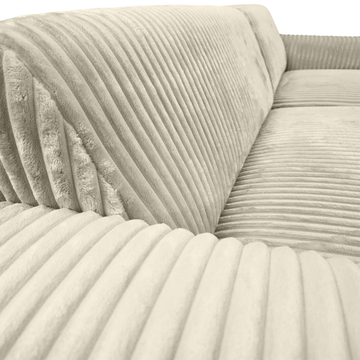 Canapé d’angle droit Bruxelles en tissu gros velours côtelé beige Paname Avenue, zoom sur le revêtement