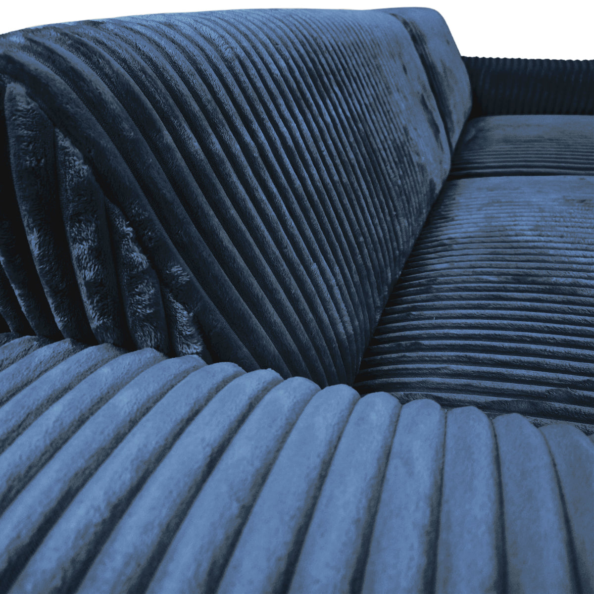 Canapé d’angle droit Bruxelles en tissu gros velours côtelé bleu foncé Paname Avenue, zoom sur le revêtement