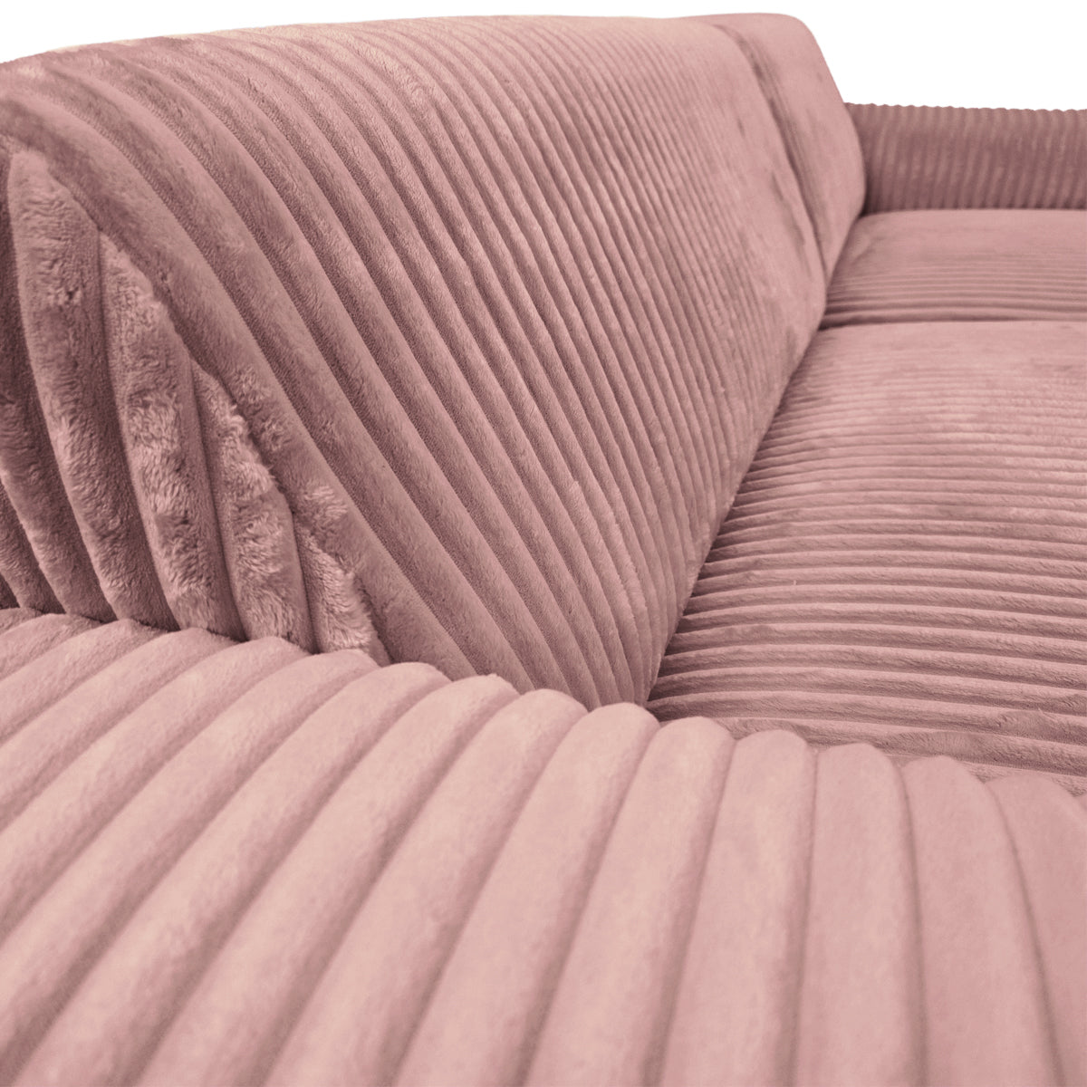 Canapé d’angle droit Bruxelles en tissu gros velours côtelé rose Paname Avenue, zoom sur le revêtement