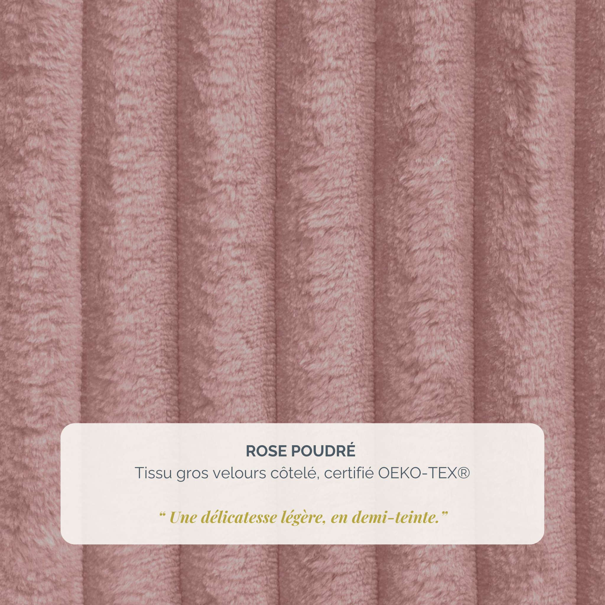 Canapé d’angle droit Bruxelles en tissu gros velours côtelé rose Paname Avenue, détail de la texture du revêtement