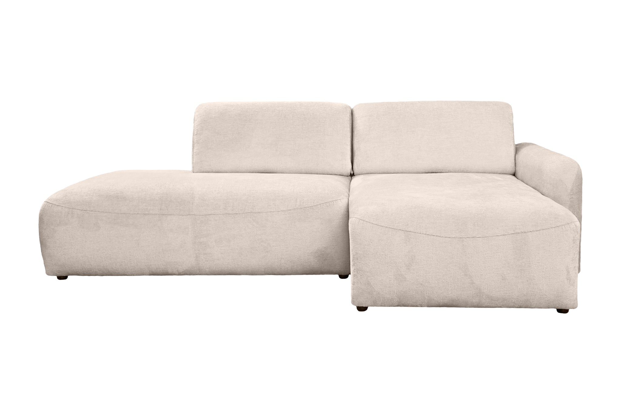 Canapé d’angle droit Château d'eau en tissu chenille beige Paname Avenue, vue de face sur fond blanc