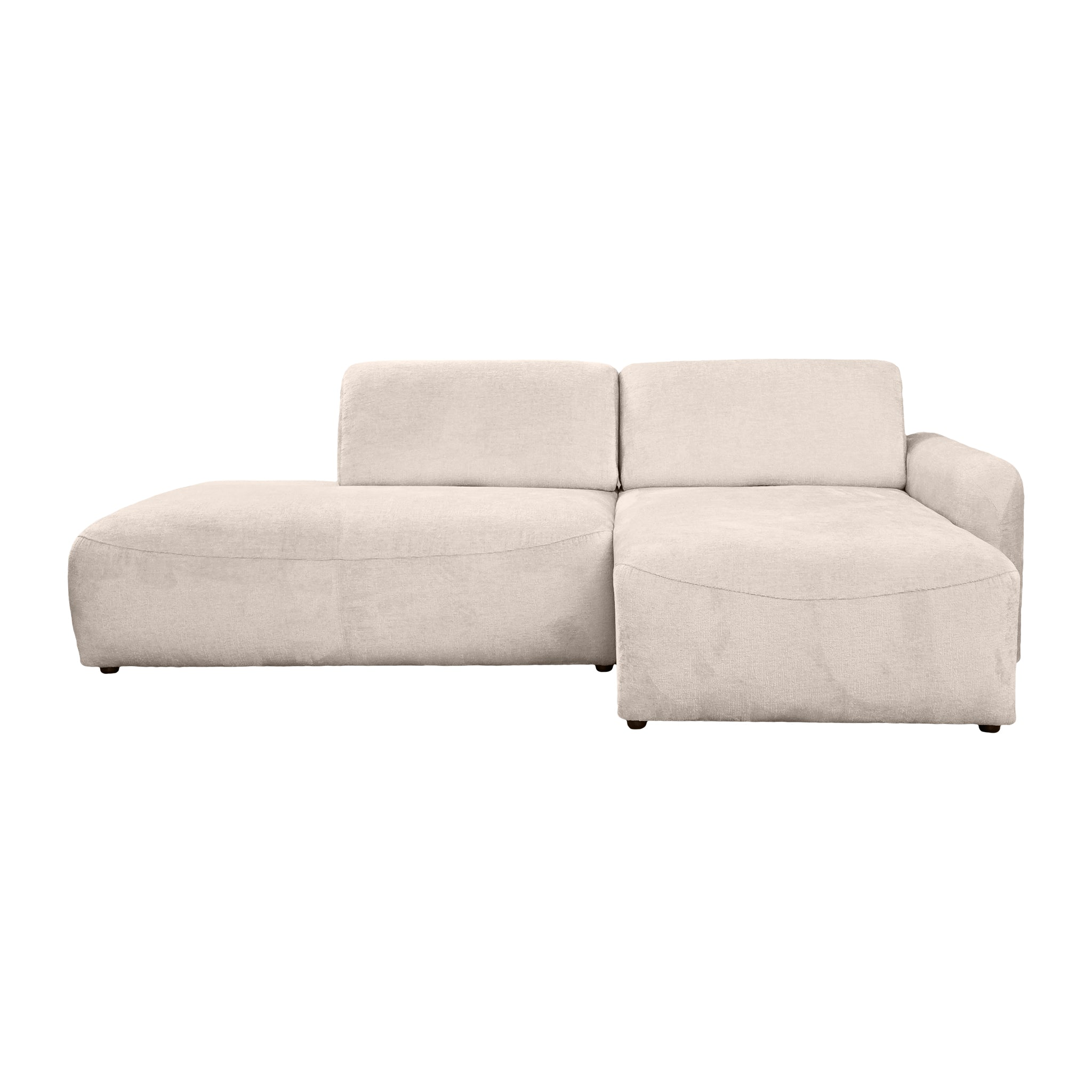 Canapé d’angle droit Château d'eau en tissu chenille beige Paname Avenue, vue de face sur fond blanc