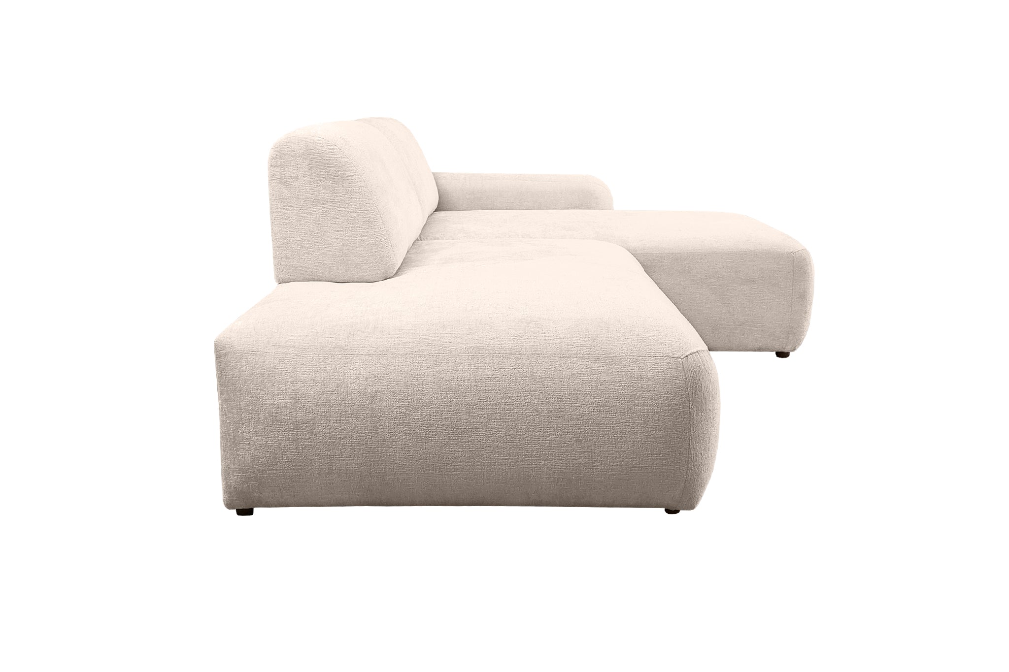 Canapé d’angle droit Château d'eau en tissu chenille beige Paname Avenue, vue de profil sur fond blanc