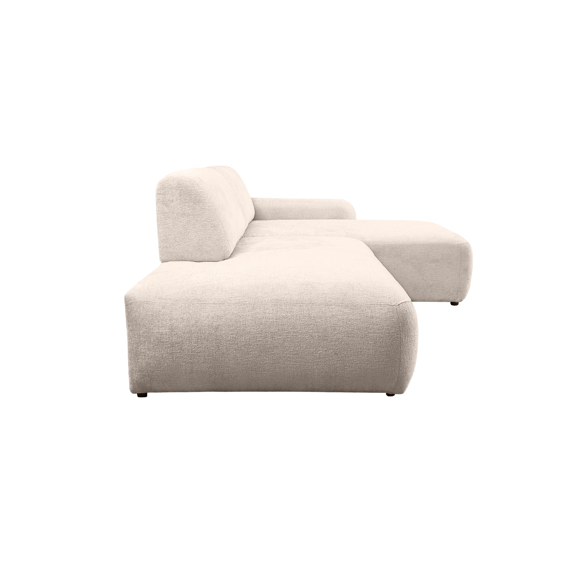 Canapé d’angle droit Château d'eau en tissu chenille beige Paname Avenue, vue de profil sur fond blanc