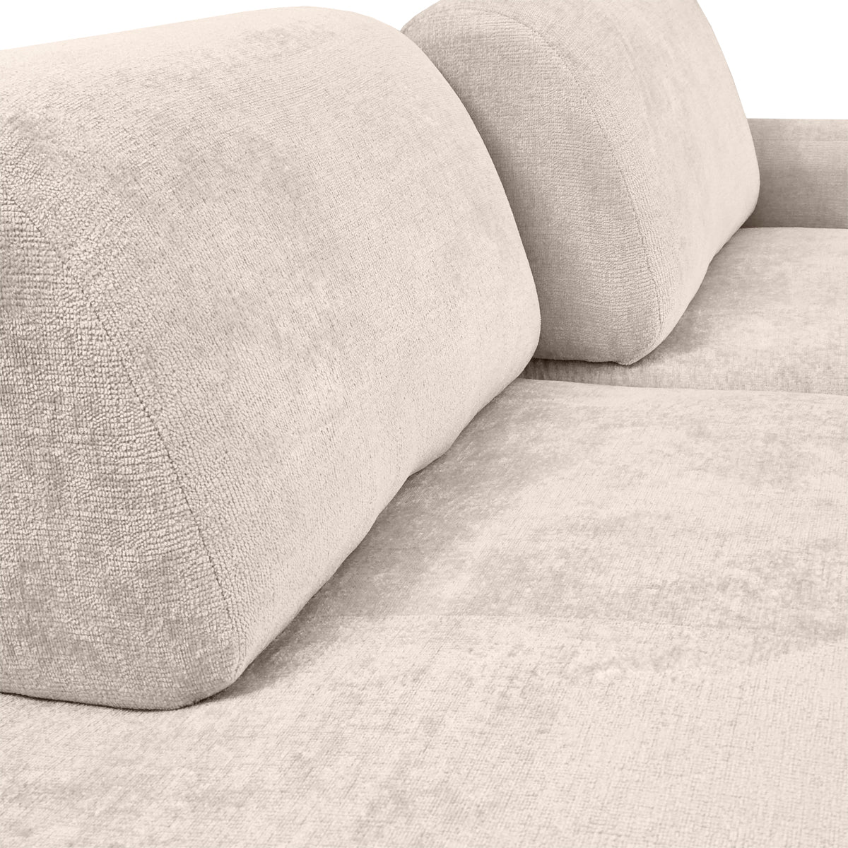 Canapé d’angle droit Château d'eau en tissu chenille beige Paname Avenue, zoom sur les dossiers ajustables