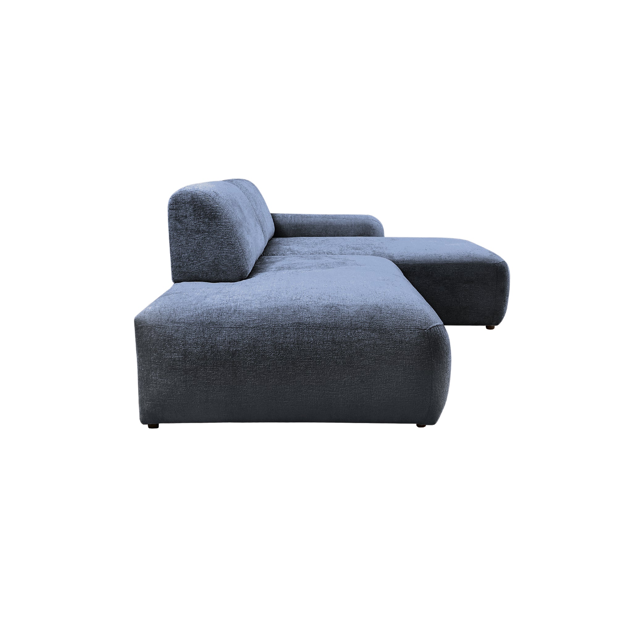 Canapé d’angle droit Château d'eau en tissu chenille bleu Paname Avenue, vue de profil sur fond blanc