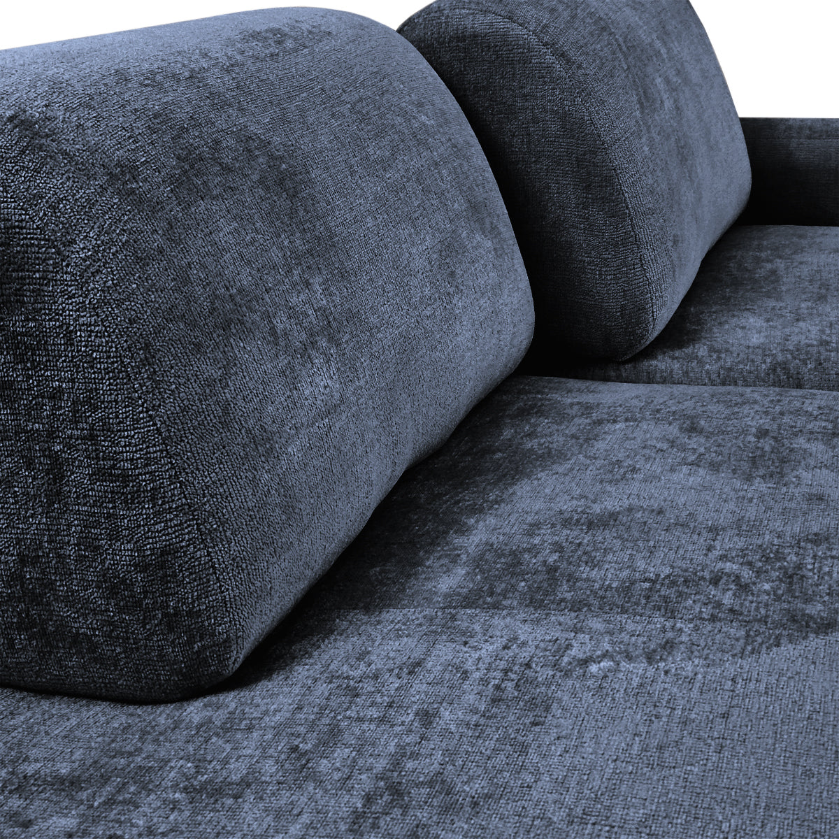 Canapé d’angle droit Château d'eau en tissu chenille bleu Paname Avenue, zoom sur les dossiers ajustables