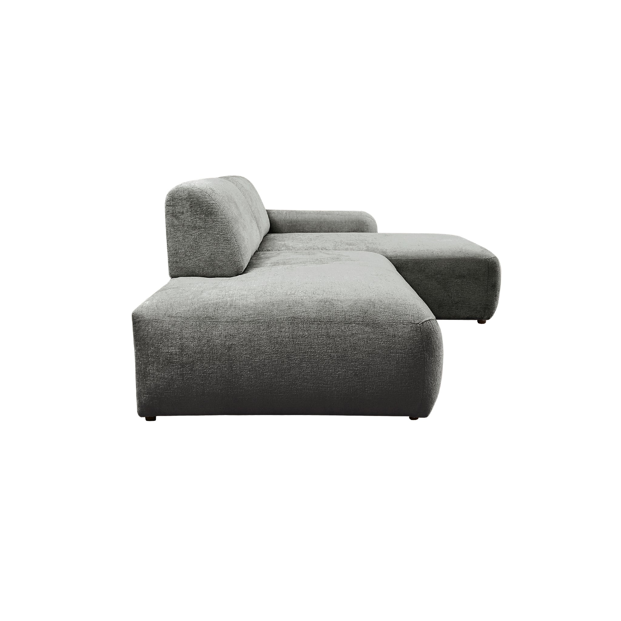 Canapé d’angle droit Château d'eau en tissu chenille gris Paname Avenue, vue de profil sur fond blanc