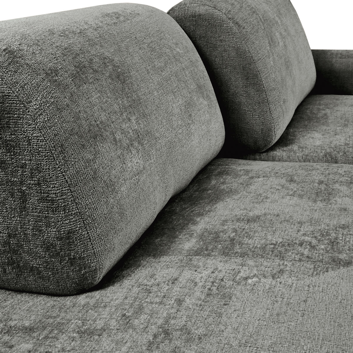 Canapé d’angle droit Château d'eau en tissu chenille gris Paname Avenue, zoom sur les dossiers ajustables