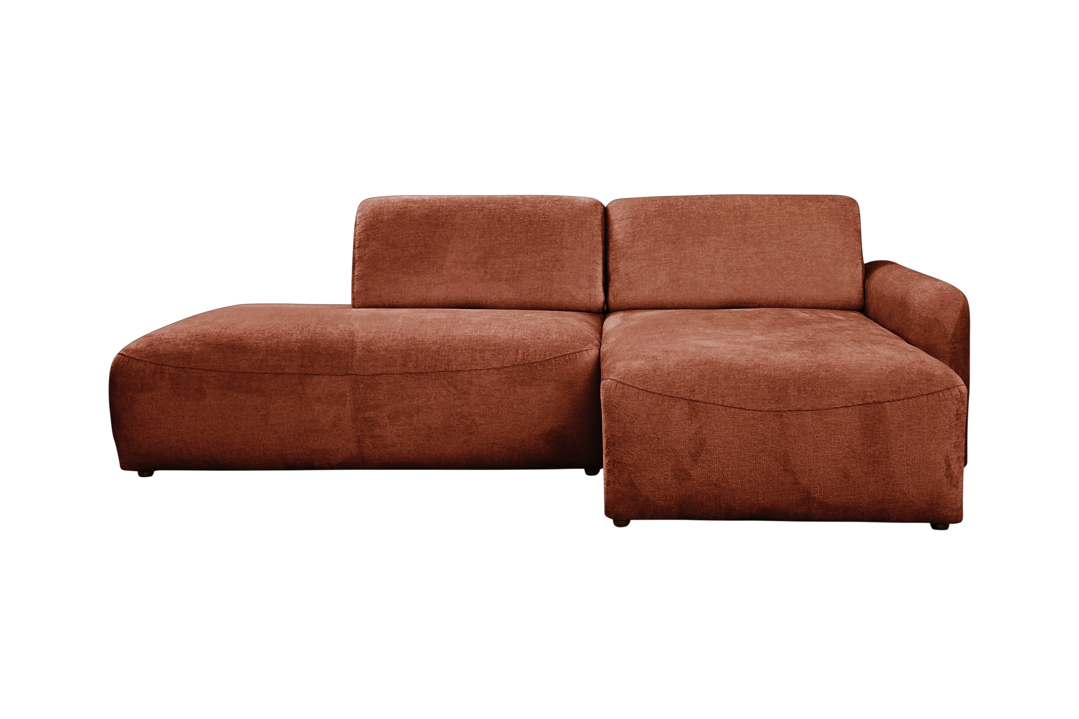 Canapé d’angle droit Château d'eau en tissu chenille terracotta Paname Avenue, vue de face sur fond blanc