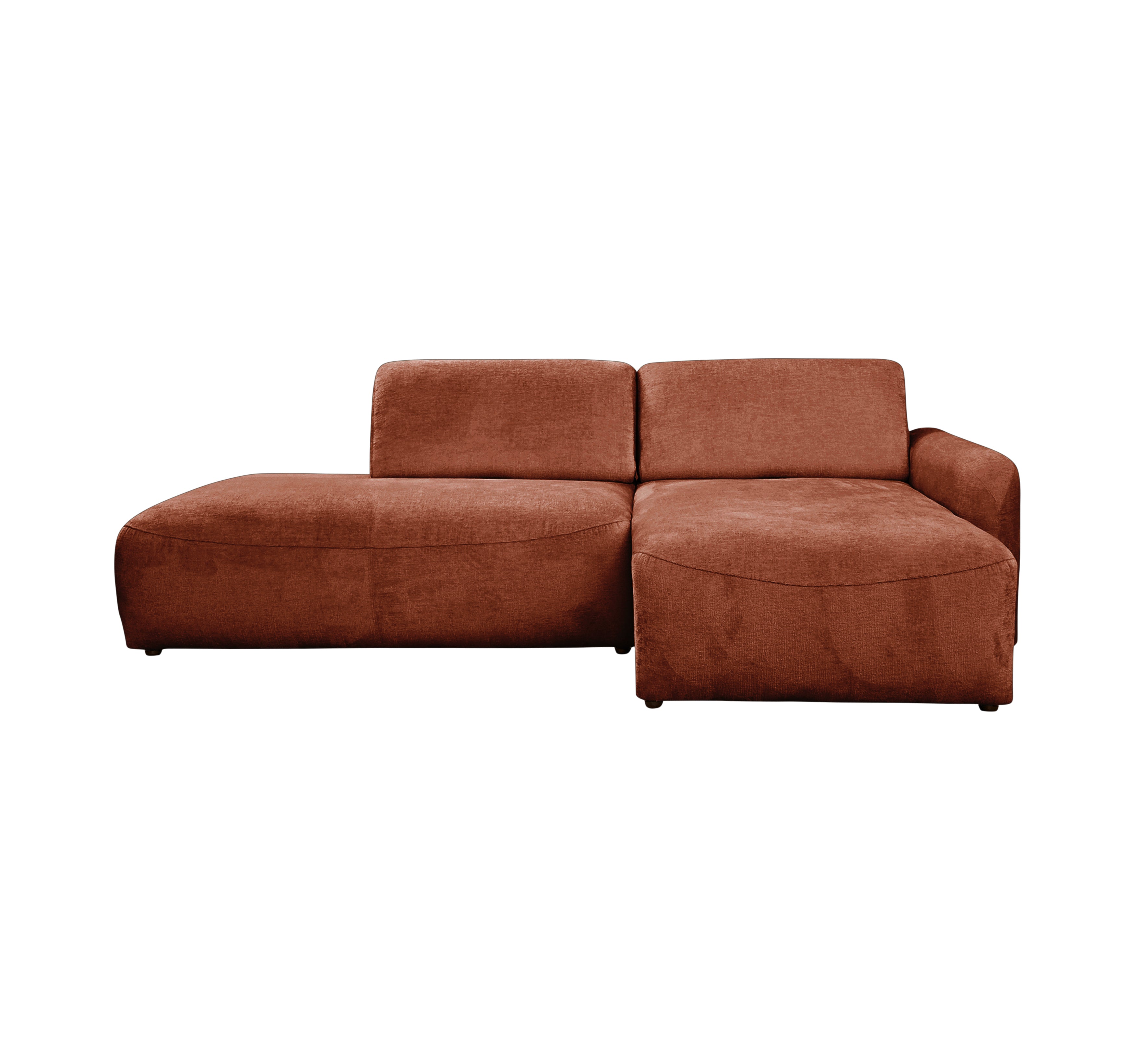 Canapé d’angle droit Château d'eau en tissu chenille terracotta Paname Avenue, vue de face sur fond blanc