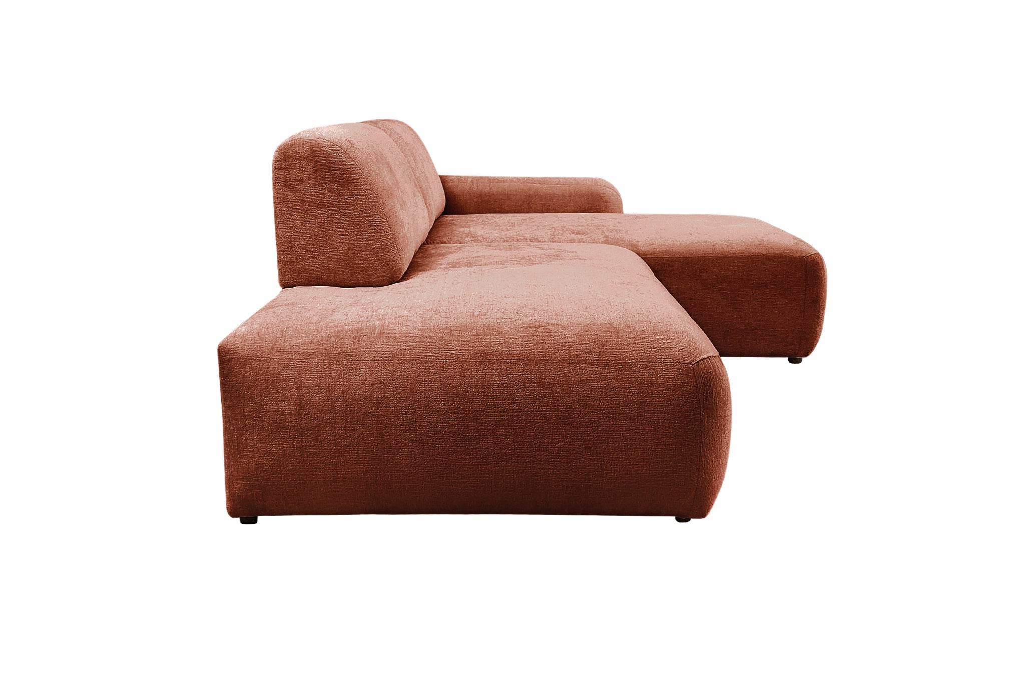 Canapé d’angle droit Château d'eau en tissu chenille terracotta Paname Avenue, vue de profil sur fond blanc