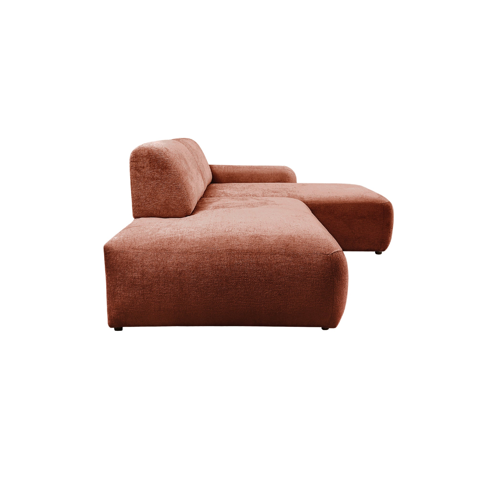 Canapé d’angle droit Château d'eau en tissu chenille terracotta Paname Avenue, vue de profil sur fond blanc
