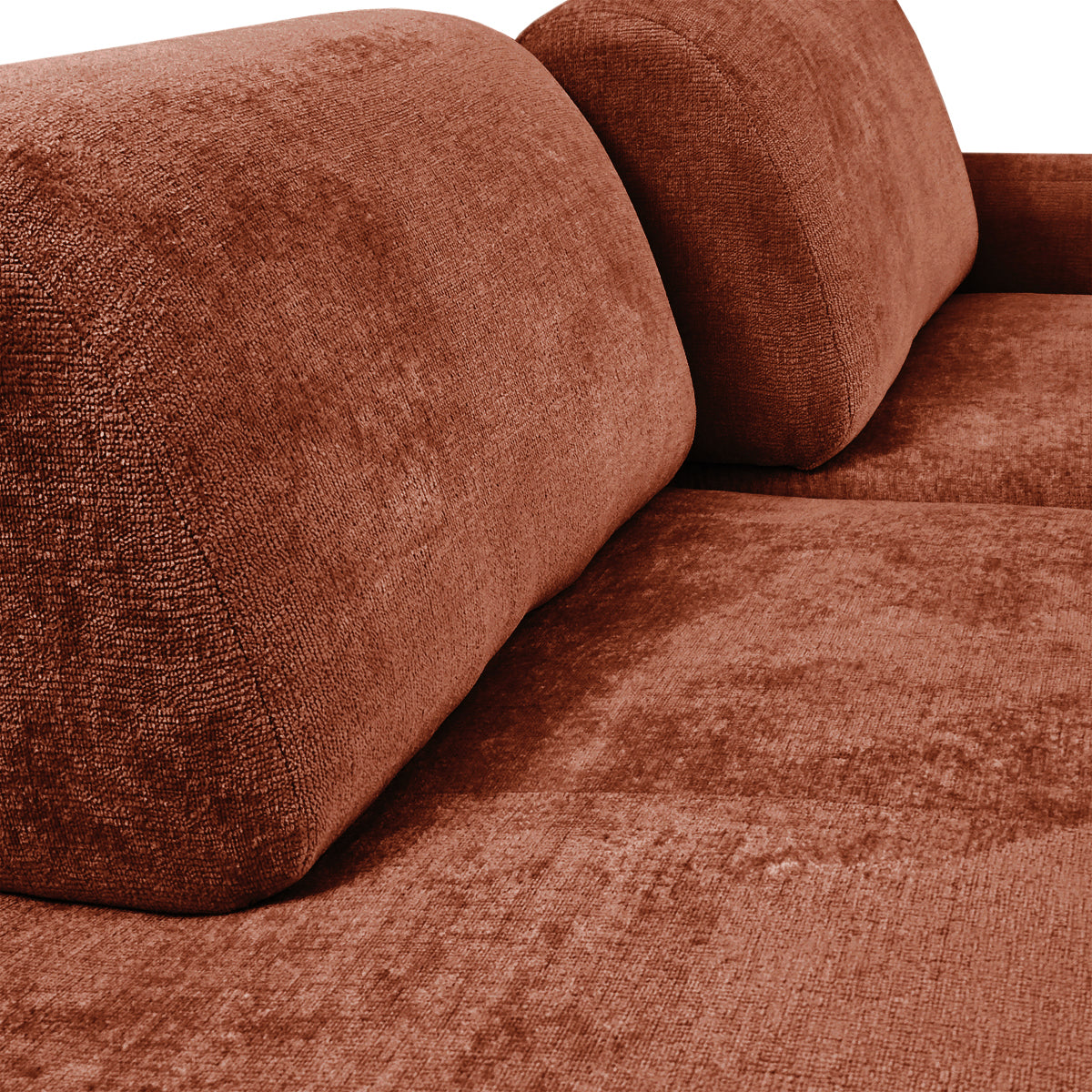 Canapé d’angle droit Château d'eau en tissu chenille terracotta Paname Avenue, zoom sur les dossiers ajustables