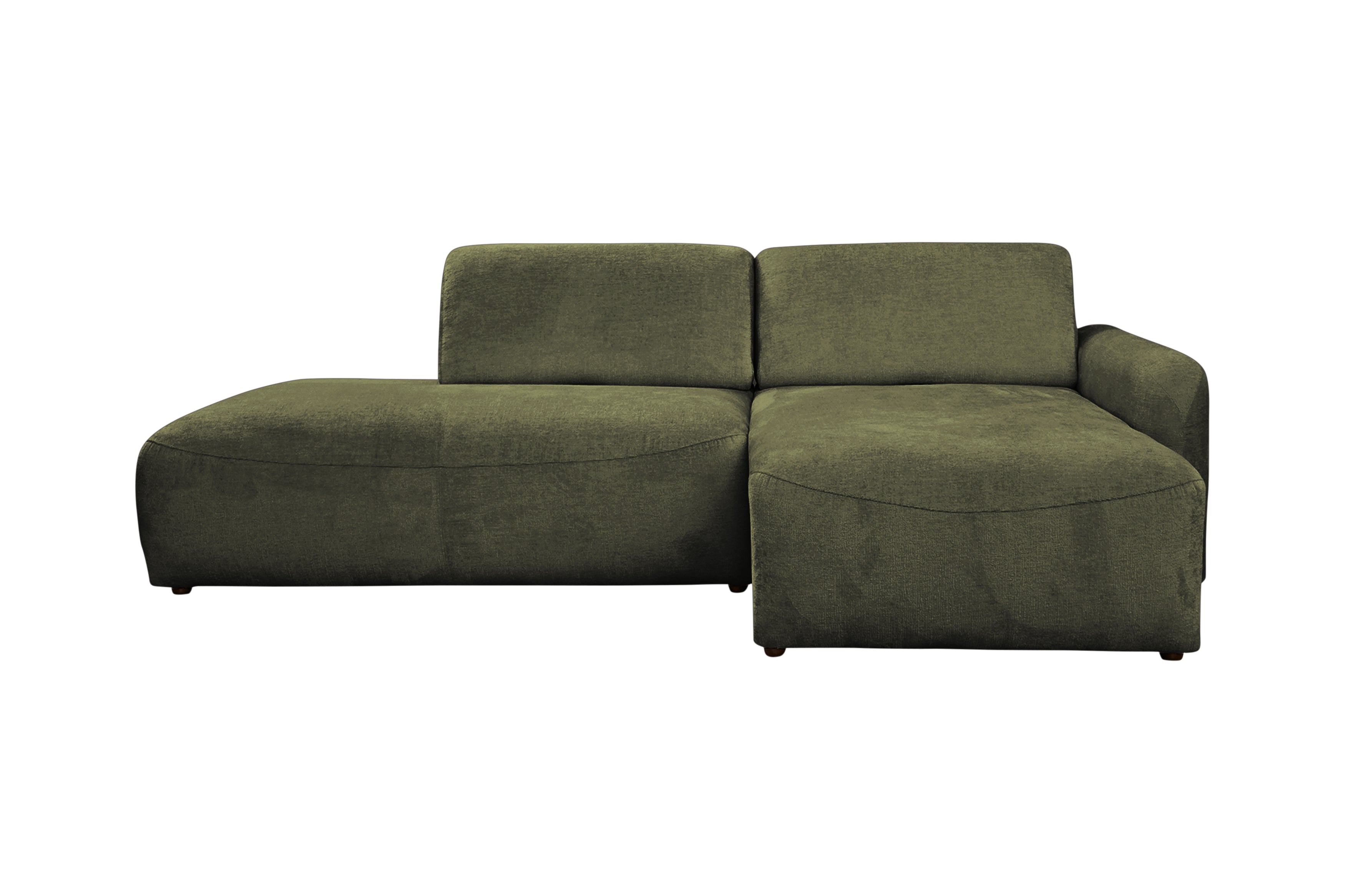 Canapé d’angle droit Château d'eau en tissu chenille vert olive Paname Avenue, vue de face sur fond blanc