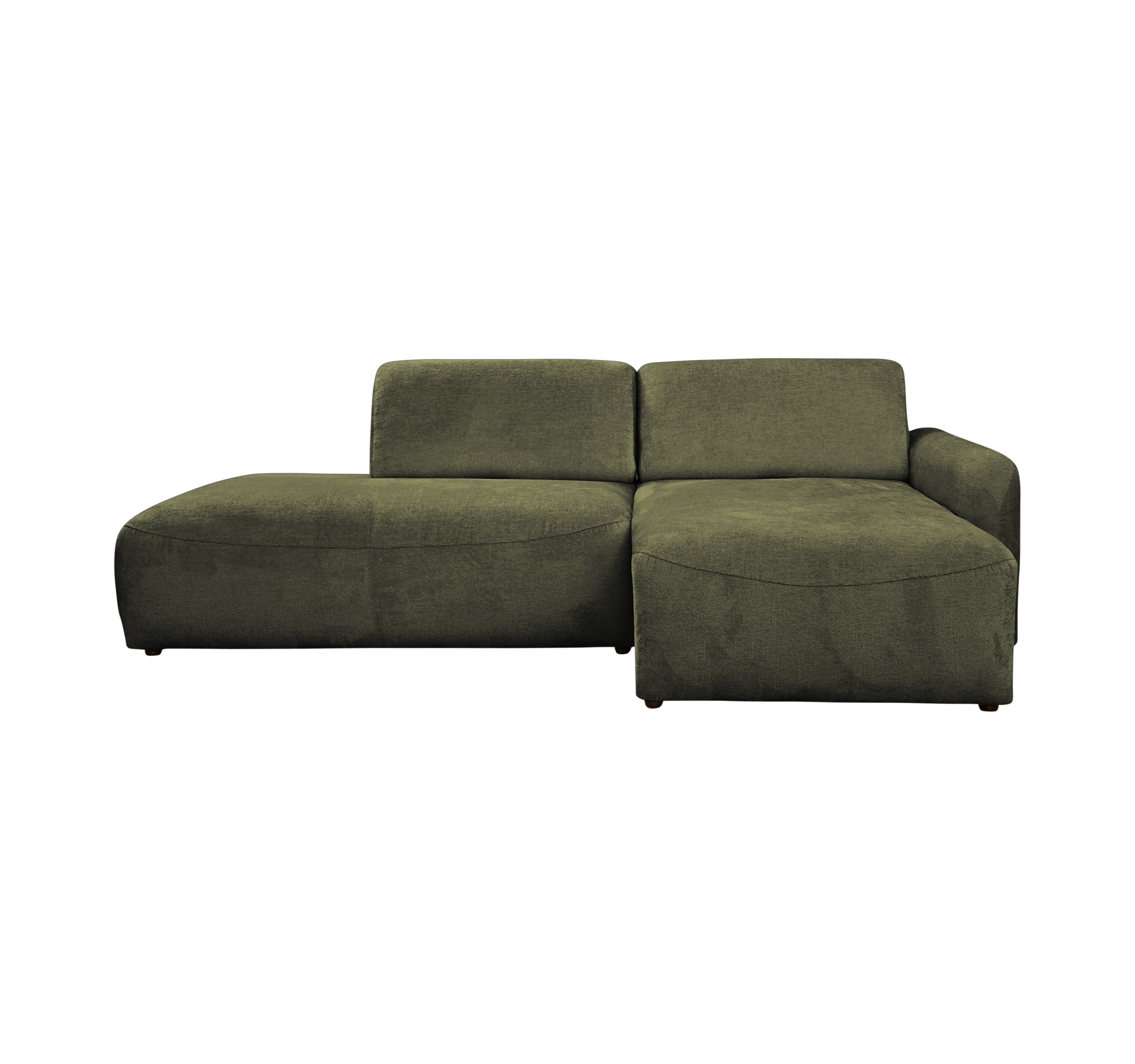 Canapé d’angle droit Château d'eau en tissu chenille vert olive Paname Avenue, vue de face sur fond blanc