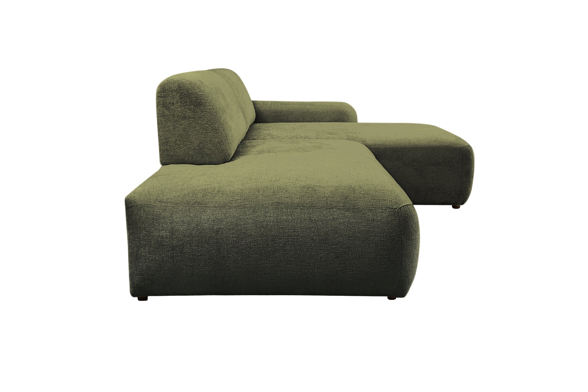 Canapé d’angle droit Château d'eau en tissu chenille vert olive Paname Avenue, vue de profil sur fond blanc