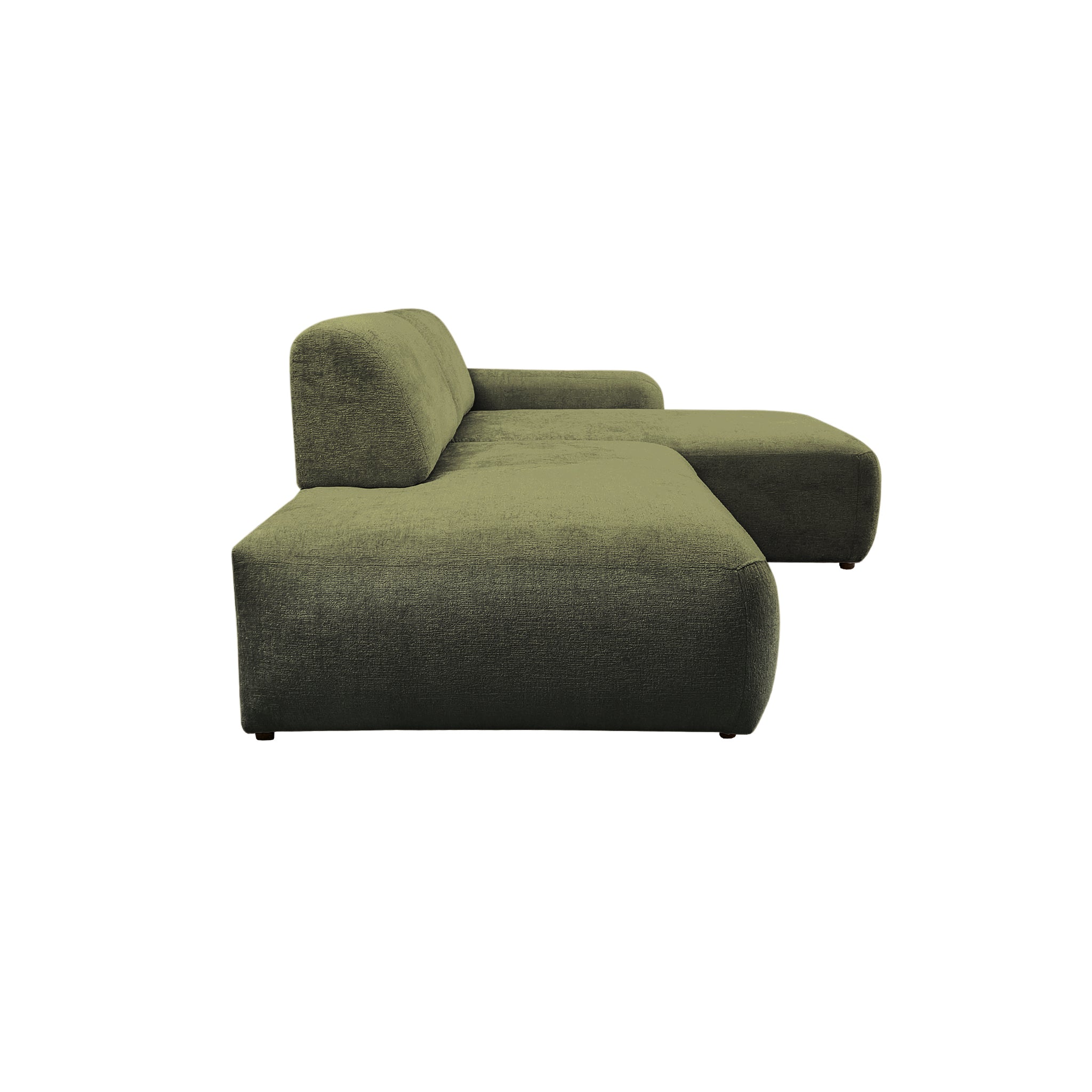 Canapé d’angle droit Château d'eau en tissu chenille vert olive Paname Avenue, vue de profil sur fond blanc