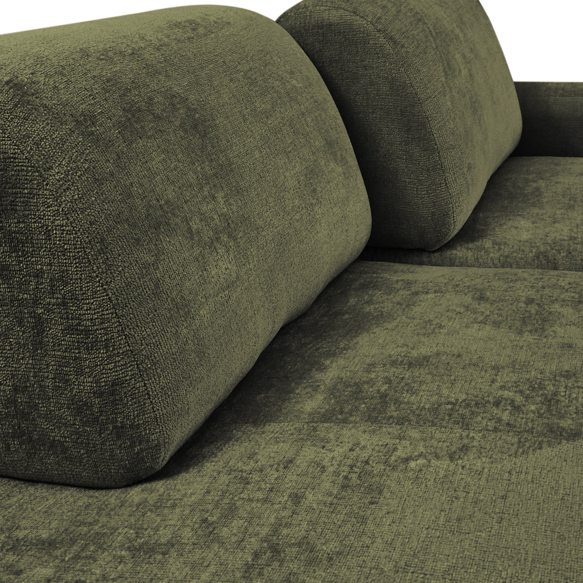 Canapé d’angle droit Château d'eau en tissu chenille vert olive Paname Avenue, zoom sur les dossiers ajustables