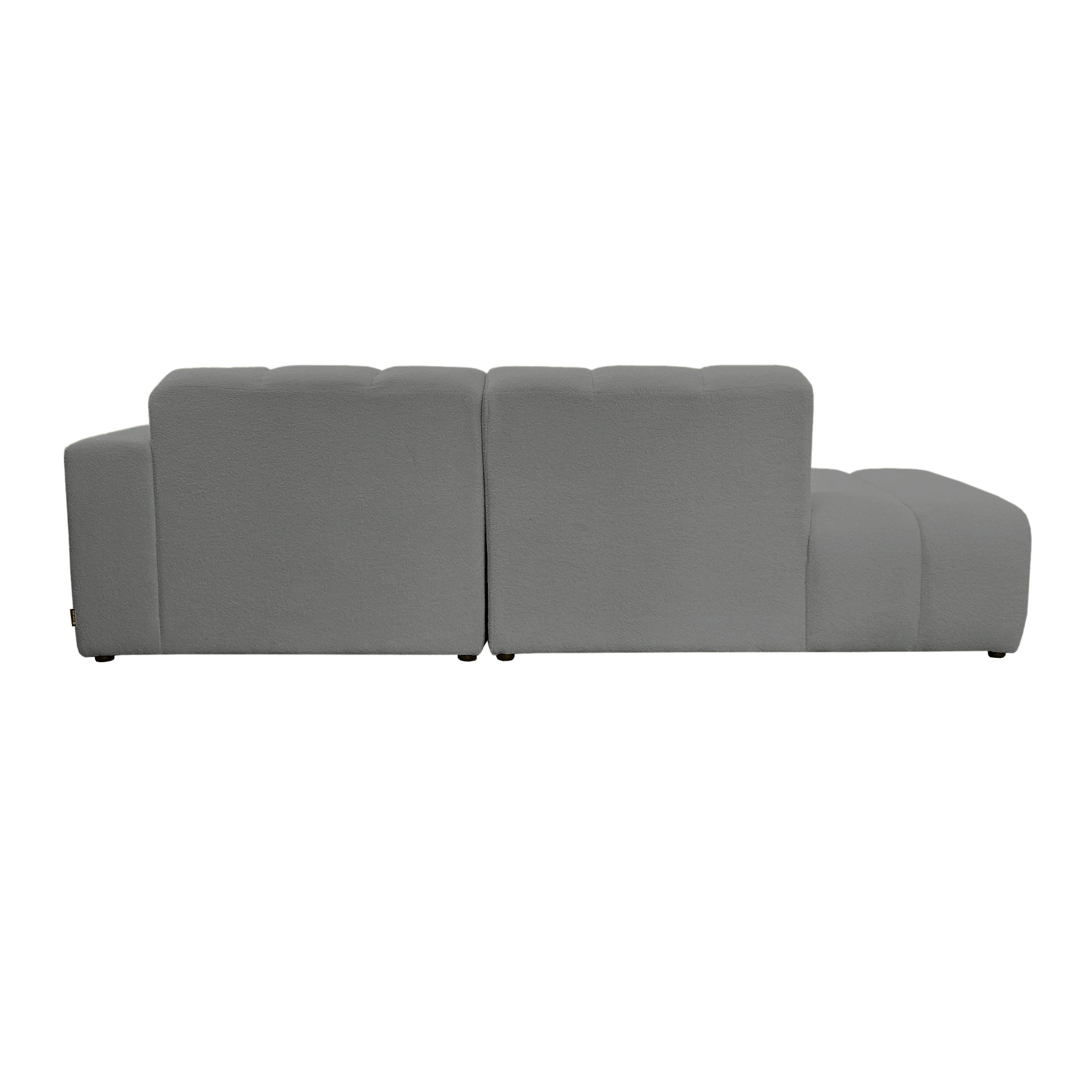 Canapé d’angle droit Chemin-Vert en tissu bouclette anthracite Paname Avenue, vue arrière sur fond blanc