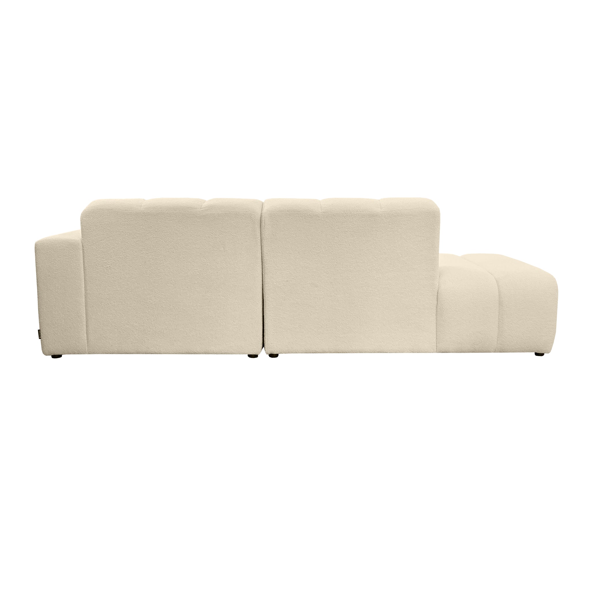 Canapé d’angle droit Chemin-Vert en tissu bouclette beige Paname Avenue, vue arrière sur fond blanc