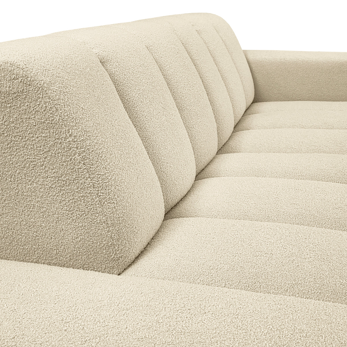 Canapé d’angle droit Chemin-Vert en tissu bouclette beige Paname Avenue, zoom sur le revêtement