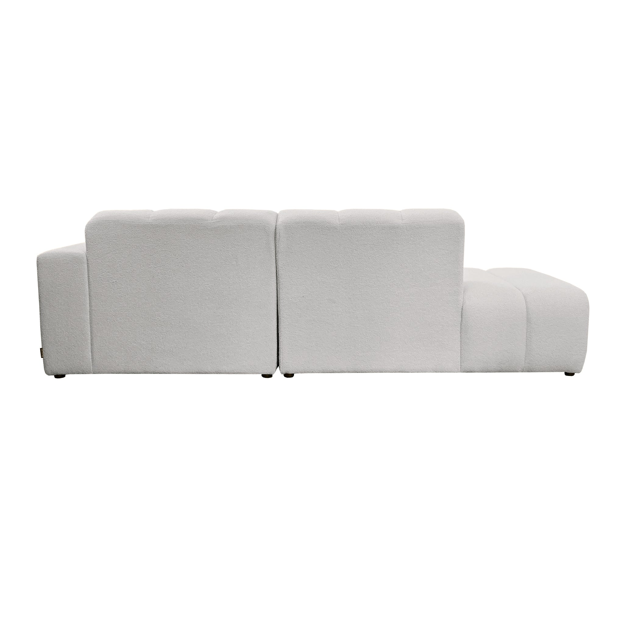 Canapé d’angle droit Chemin-Vert en tissu bouclette gris clair Paname Avenue, vue arrière sur fond blanc