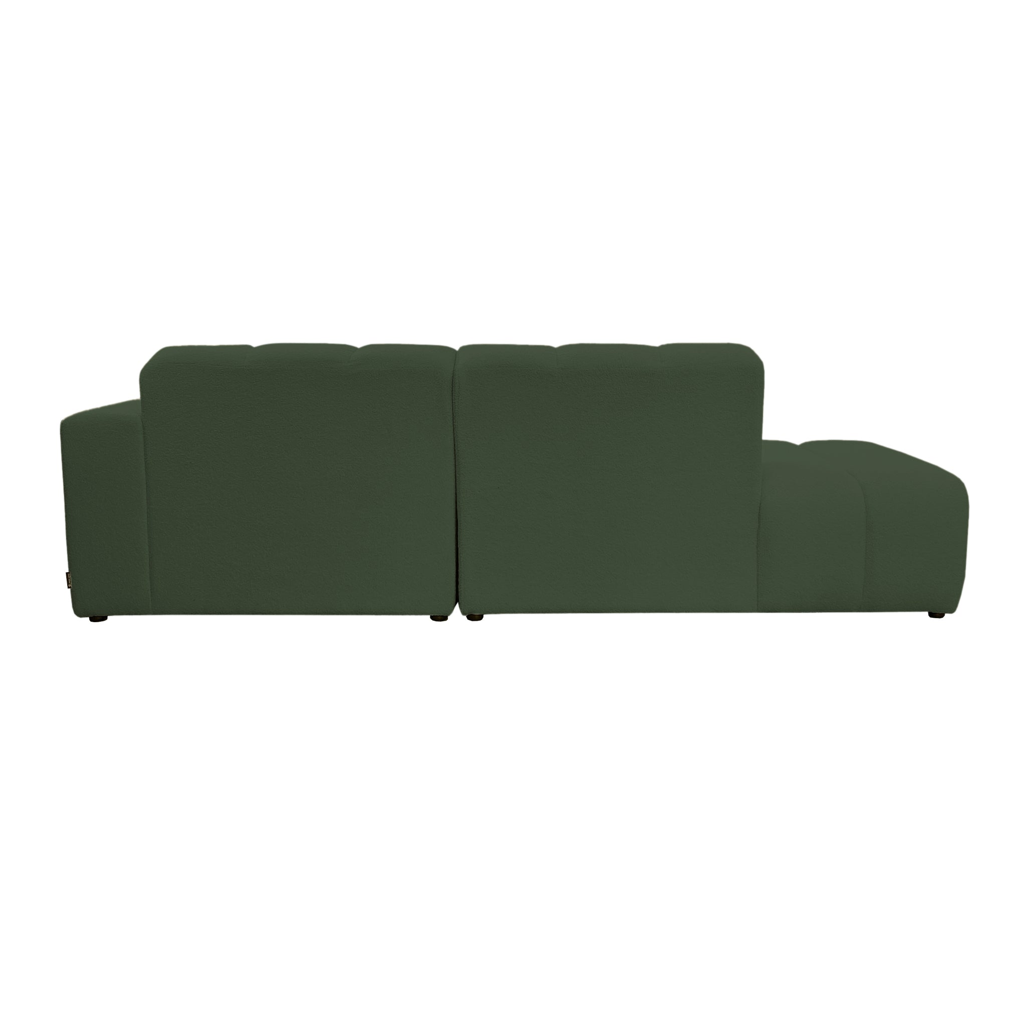 Canapé d’angle droit Chemin-Vert en tissu bouclette vert Paname Avenue, vue arrière sur fond blanc