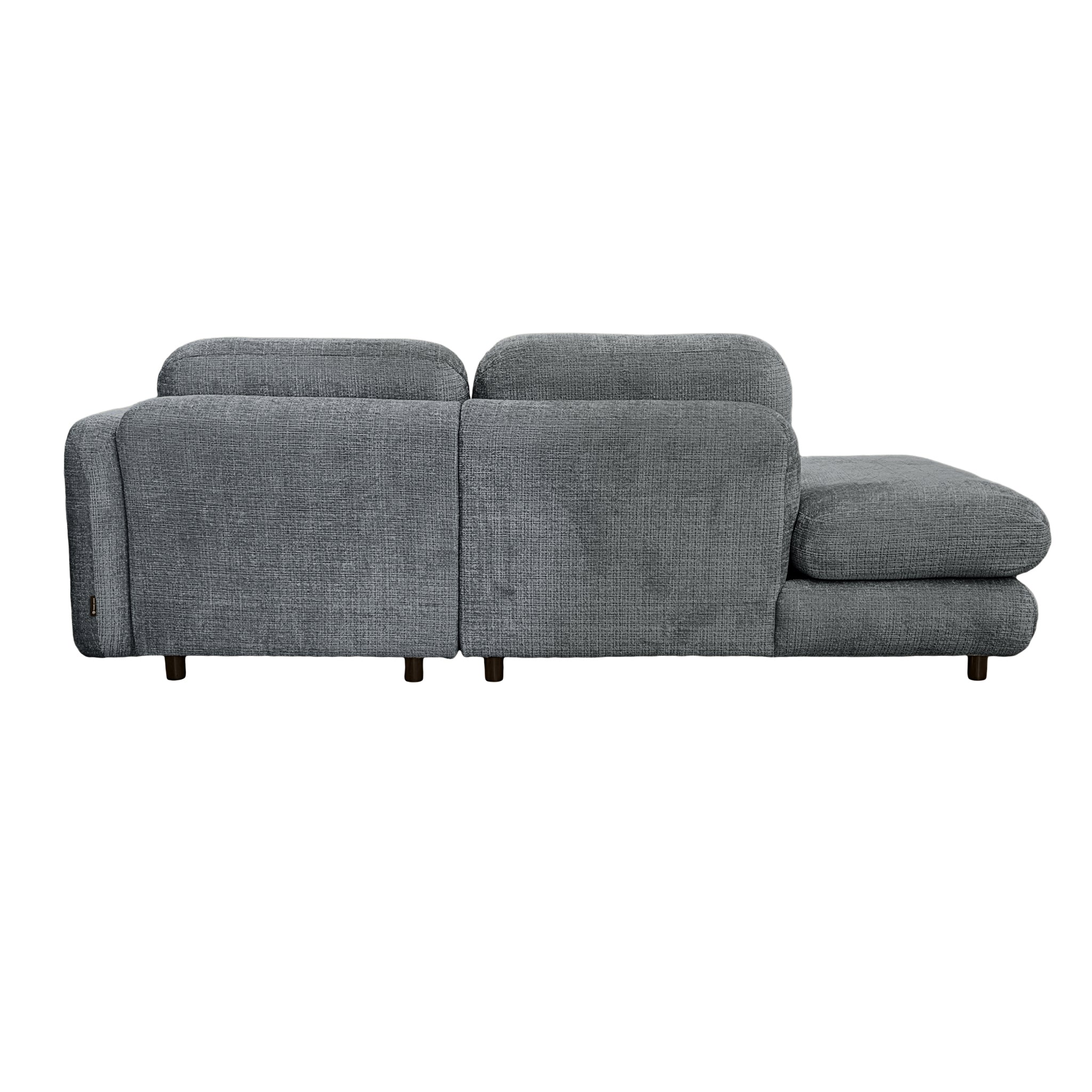 Canapé d’angle droit Clef en tissu chenille anthracite Paname Avenue, vue arrière sur fond blanc