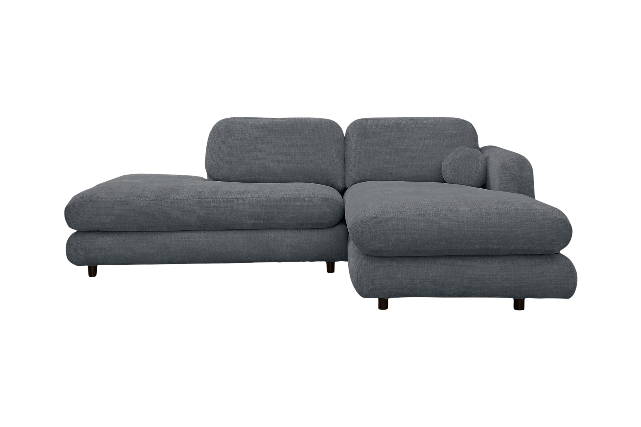 Canapé d’angle droit Clef en tissu chenille anthracite Paname Avenue, vue de face sur fond blanc