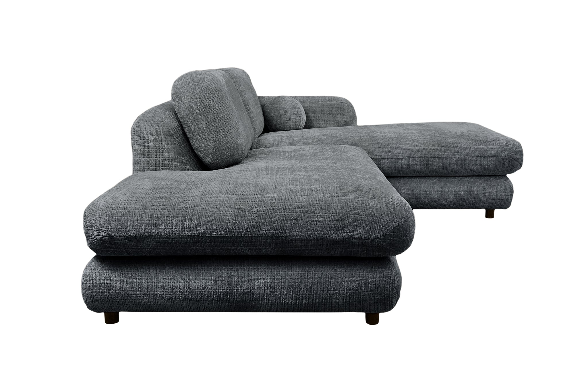 Canapé d’angle droit Clef en tissu chenille anthracite Paname Avenue, vue de profil sur fond blanc
