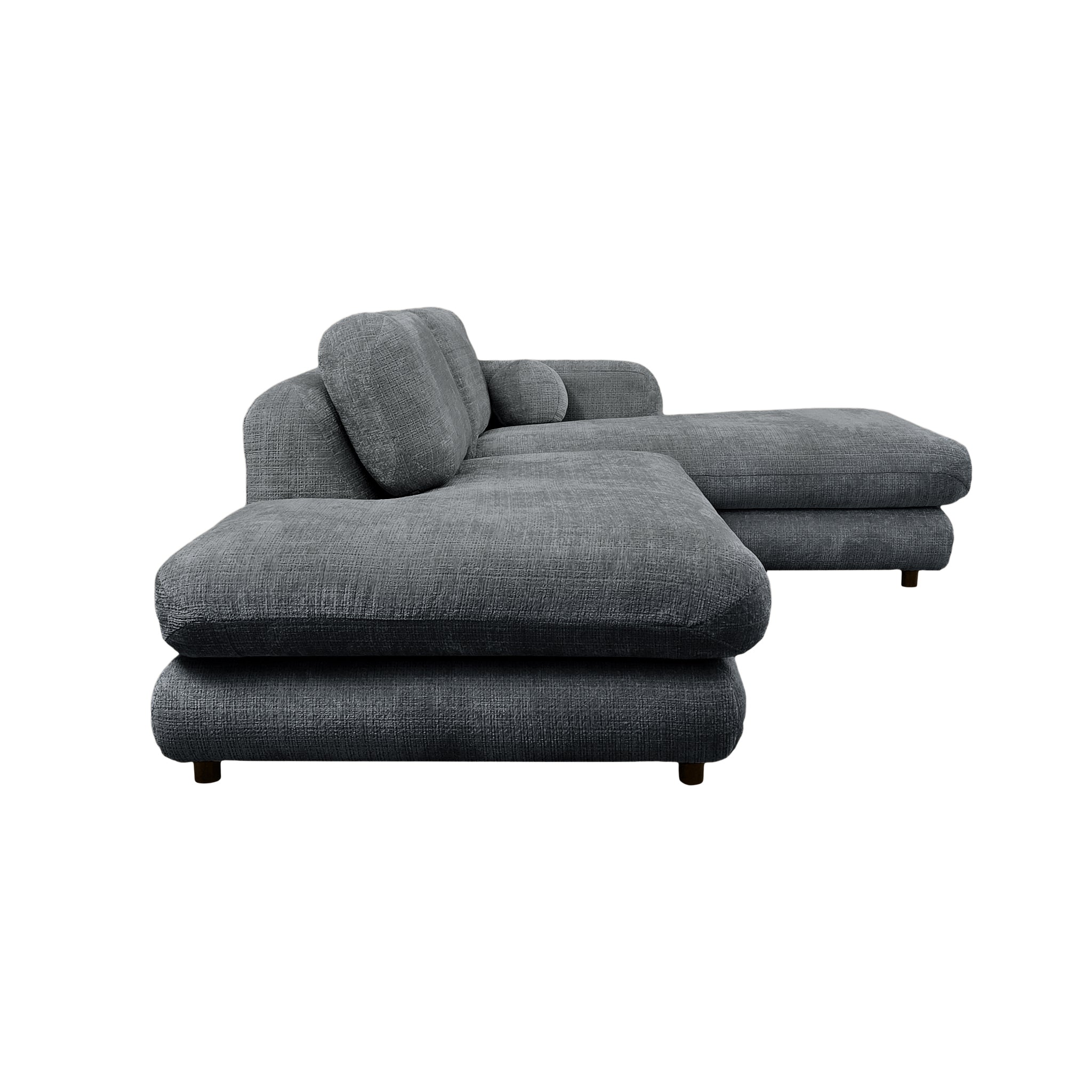 Canapé d’angle droit Clef en tissu chenille anthracite Paname Avenue, vue de profil sur fond blanc