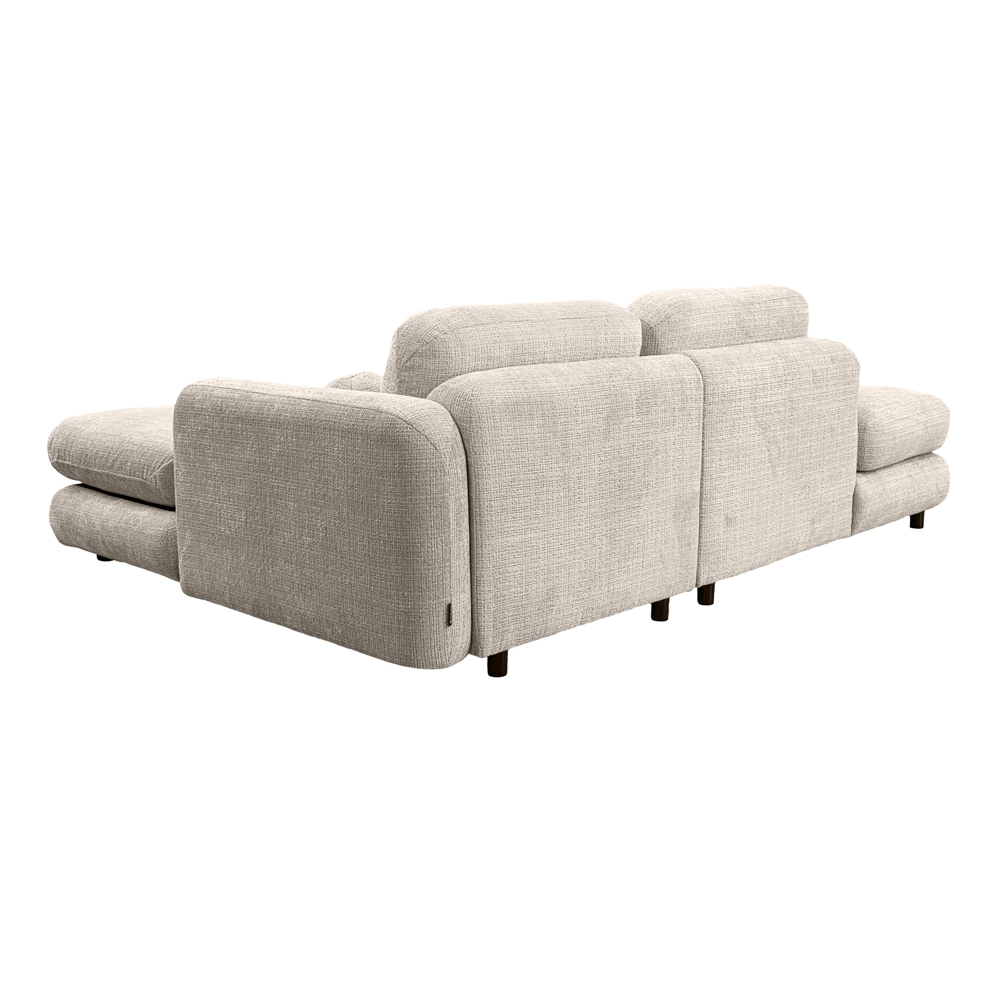 Canapé d’angle droit Clef en tissu chenille beige  Paname Avenue, vue trois-quarts de dos sur fond blanc