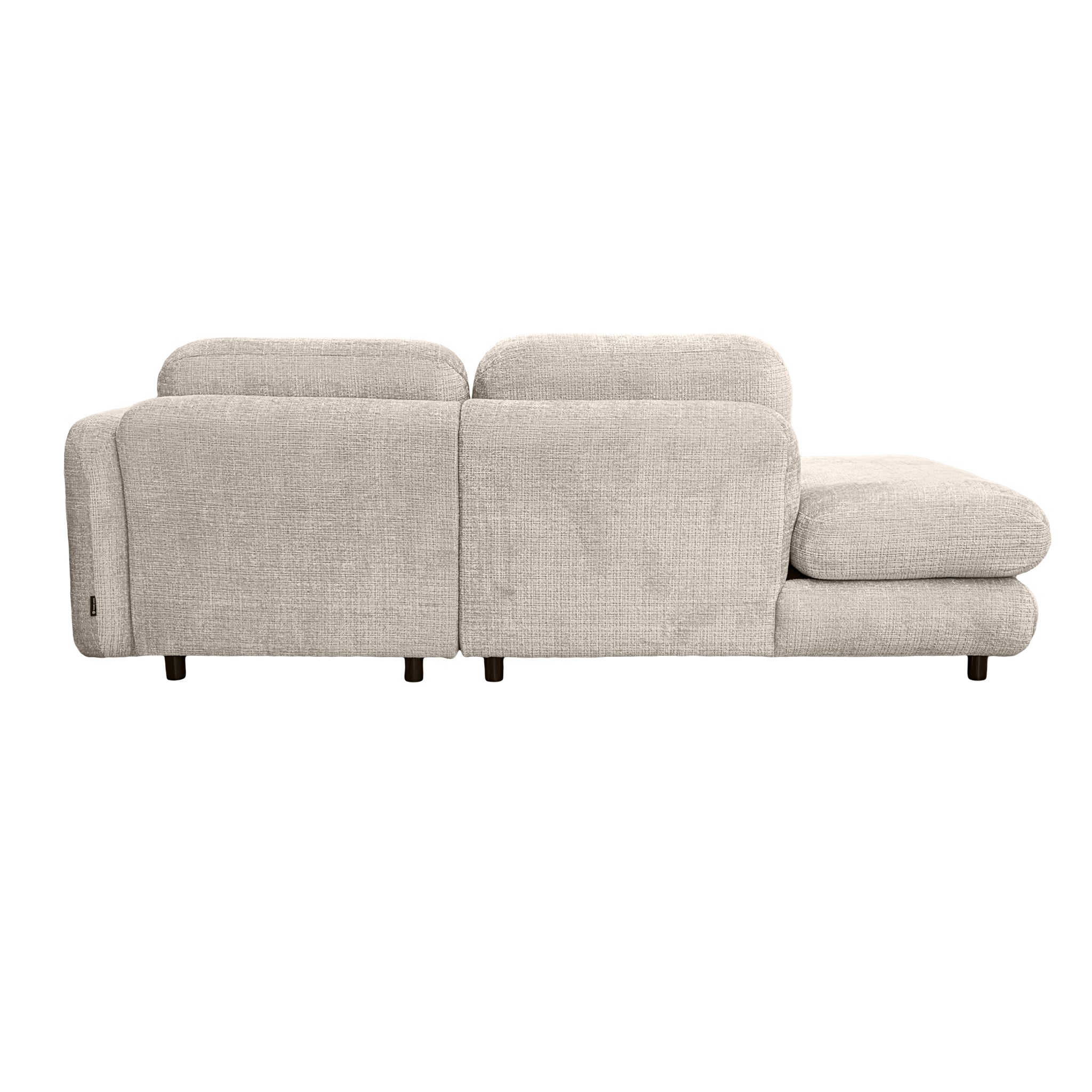 Canapé d’angle droit Clef en tissu chenille beige Paname Avenue, vue arrière sur fond blanc
