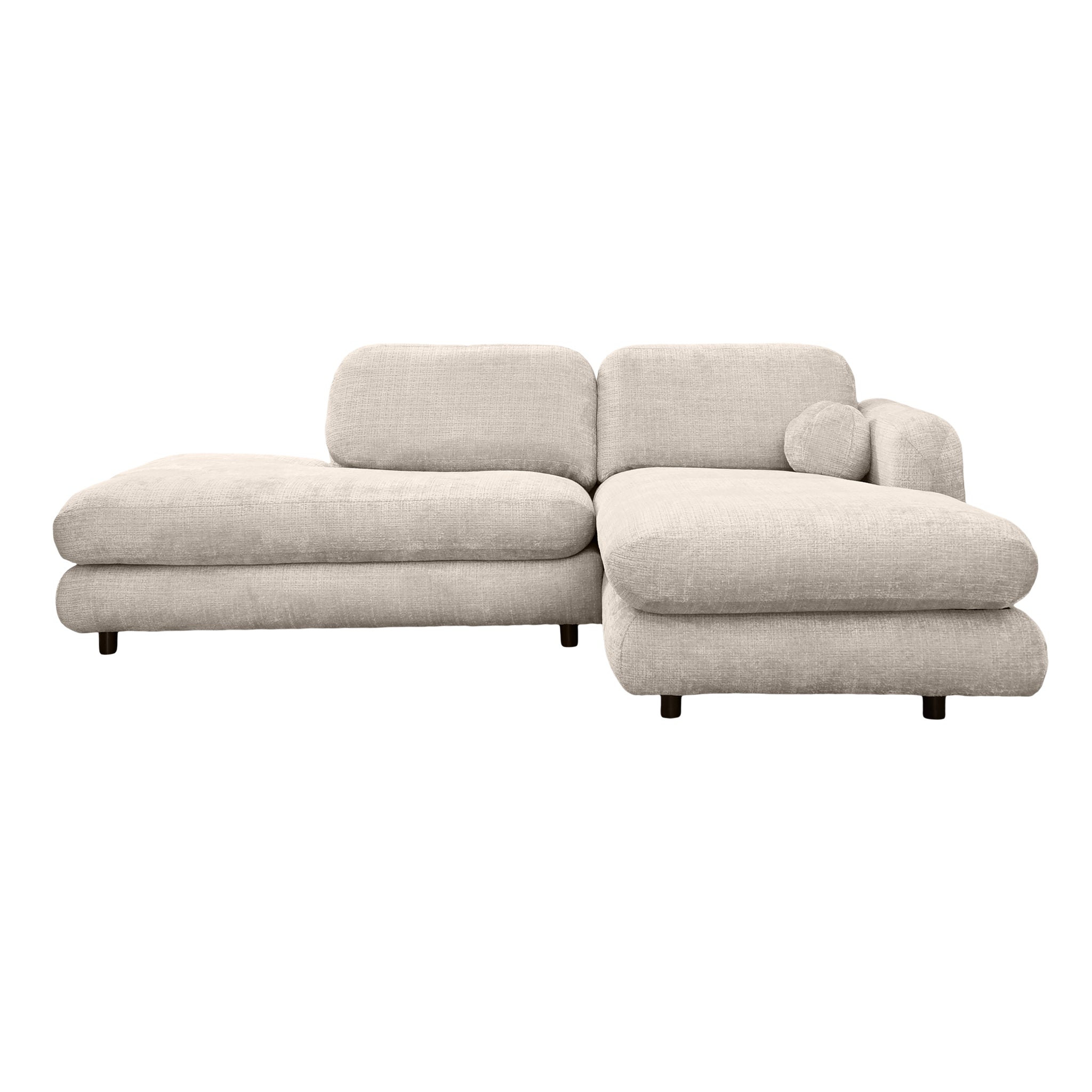 Canapé d’angle droit Clef en tissu chenille beige Paname Avenue, vue de face sur fond blanc