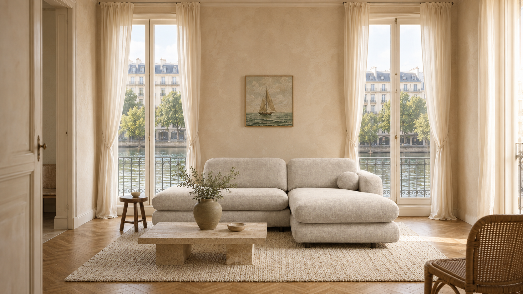 Canapé d'angle Clef dans un salon parisien Quai de Valmy à Paris