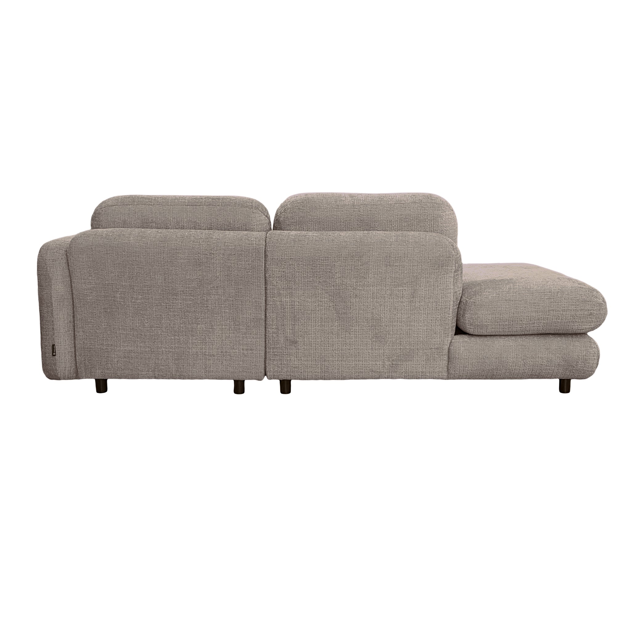 Canapé d’angle droit Clef en tissu chenille taupe Paname Avenue, vue arrière sur fond blanc